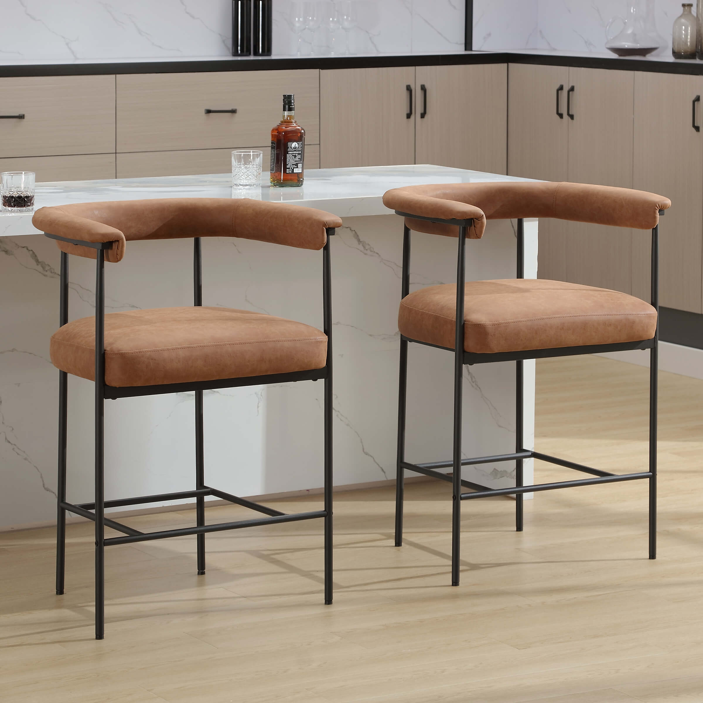 VESCASA 26"H Modern Barrel Bar Stools Set of 2 - 6026CS