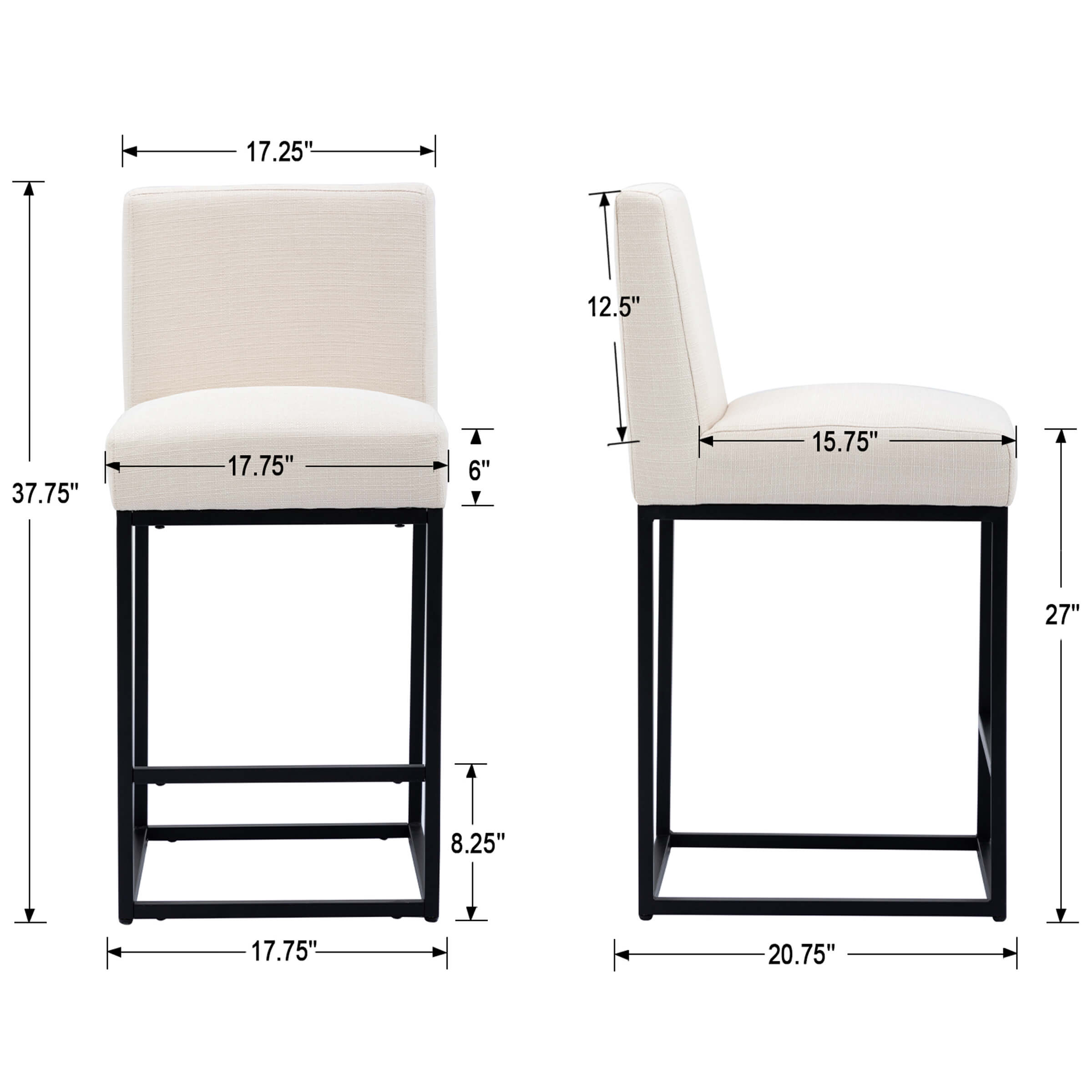 VESCASA 27"H & 31"H Metal Frame Counter Height Bar Stools Set of 2 - 5691