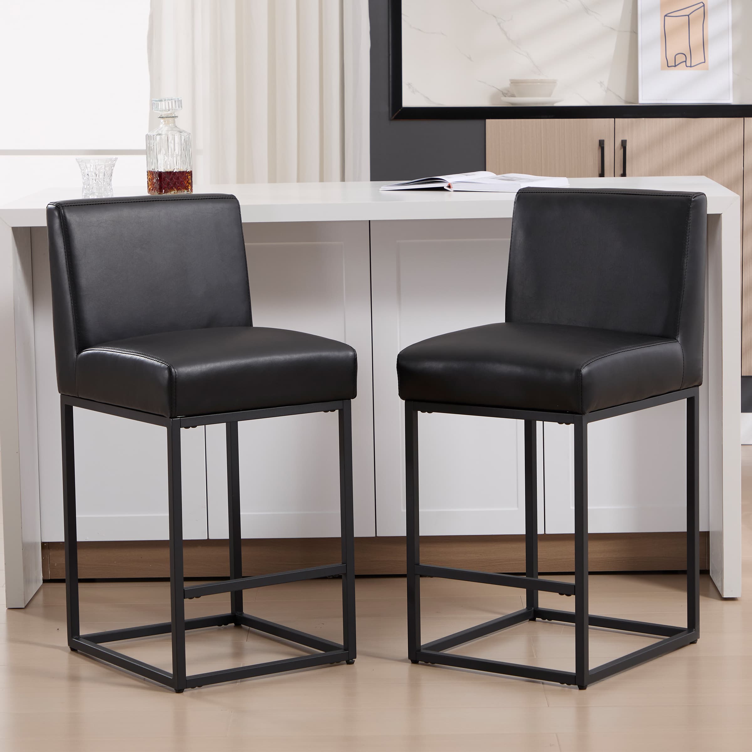 VESCASA 27"H & 31"H Metal Frame Counter Height Bar Stools Set of 2 - 5691