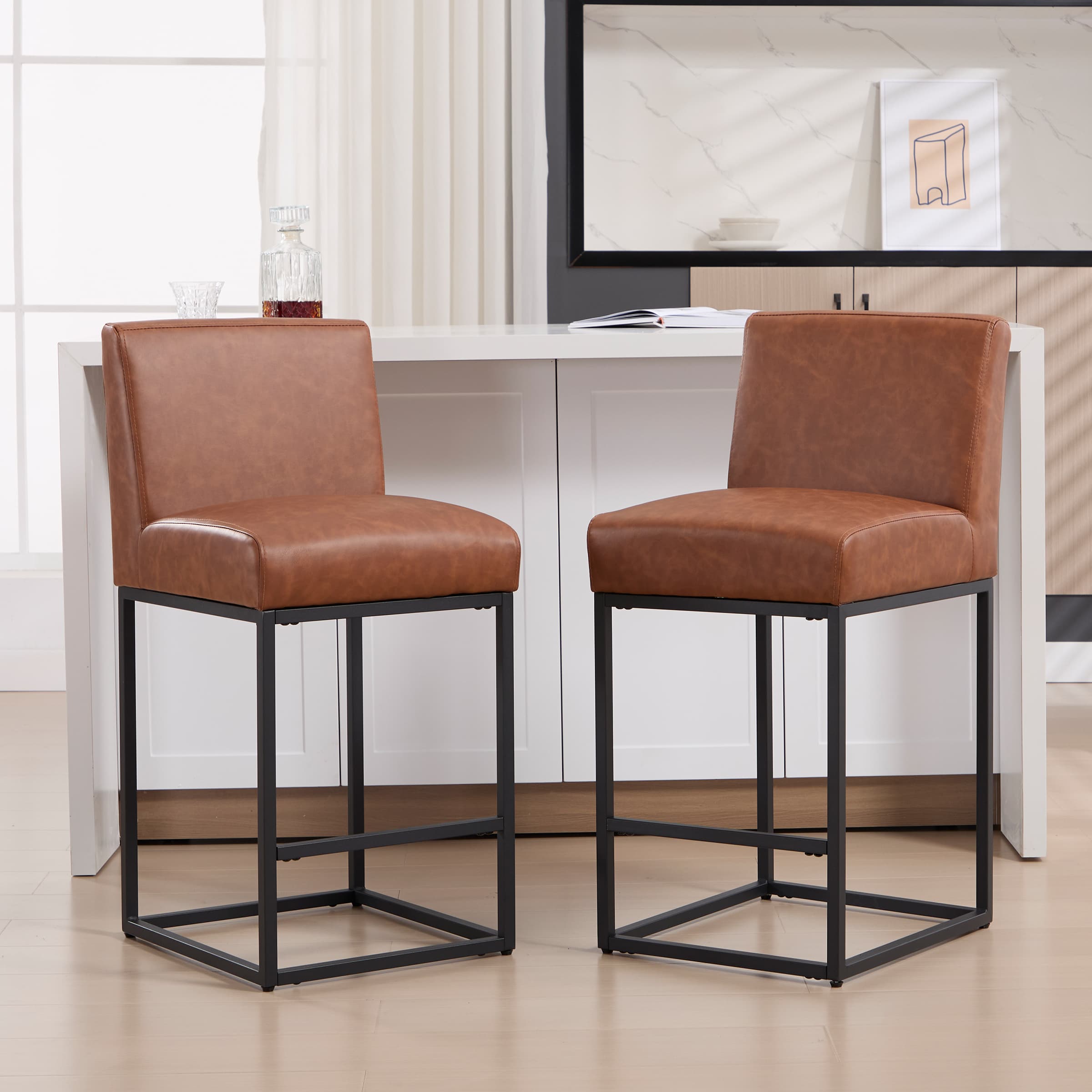 VESCASA 27"H & 31"H Metal Frame Counter Height Bar Stools Set of 2 - 5691