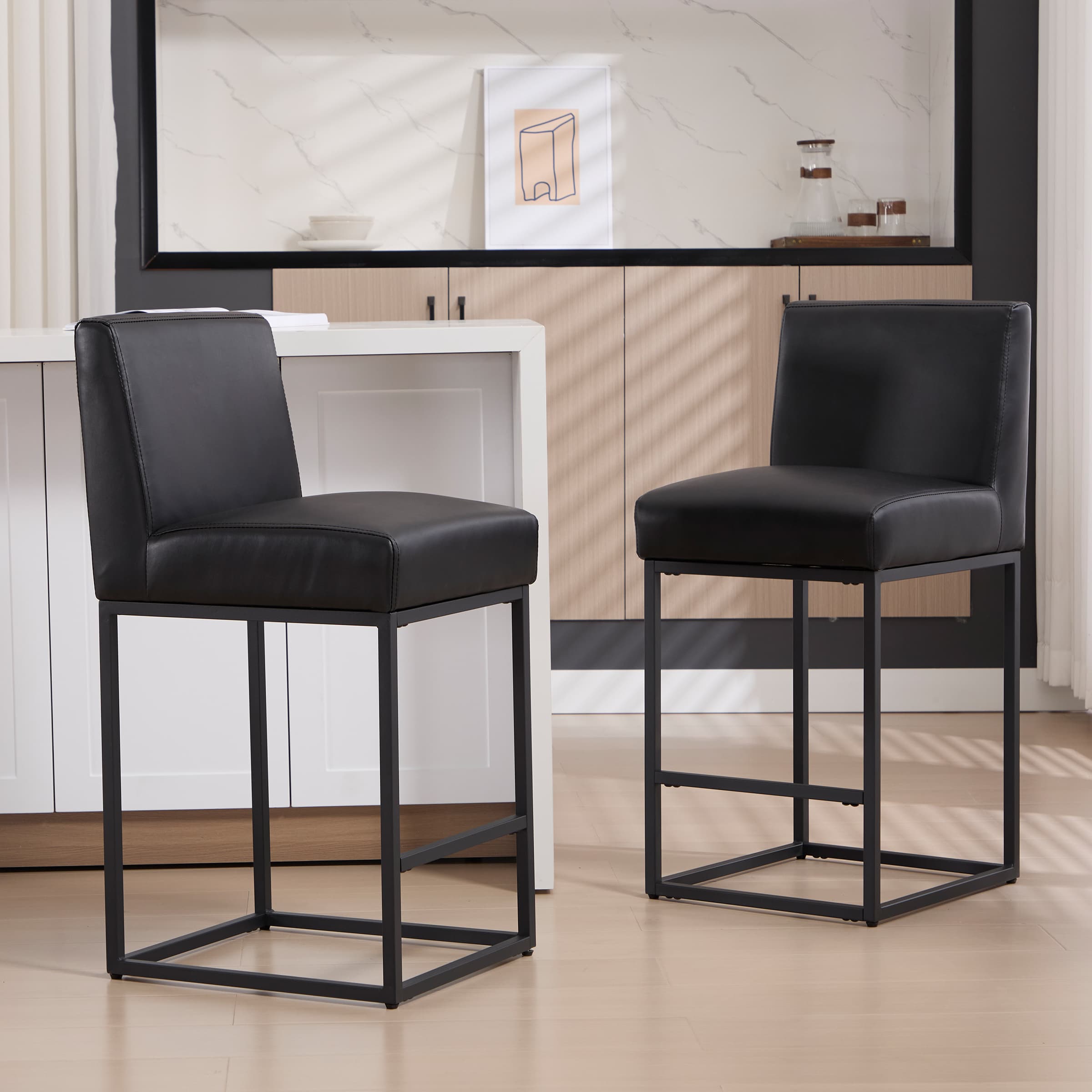 VESCASA 27"H & 31"H Metal Frame Counter Height Bar Stools Set of 2 - 5691