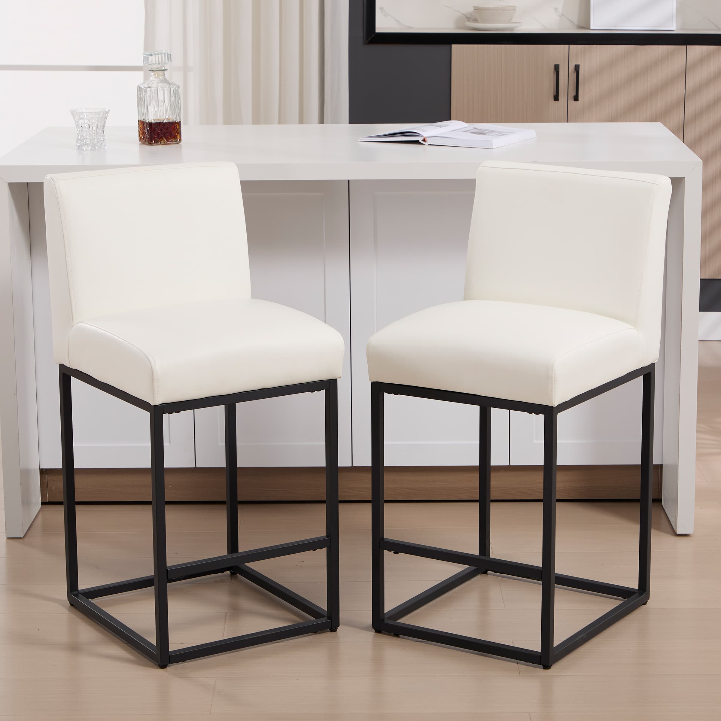 VESCASA 27"H & 31"H Metal Frame Counter Height Bar Stools Set of 2 - 5691