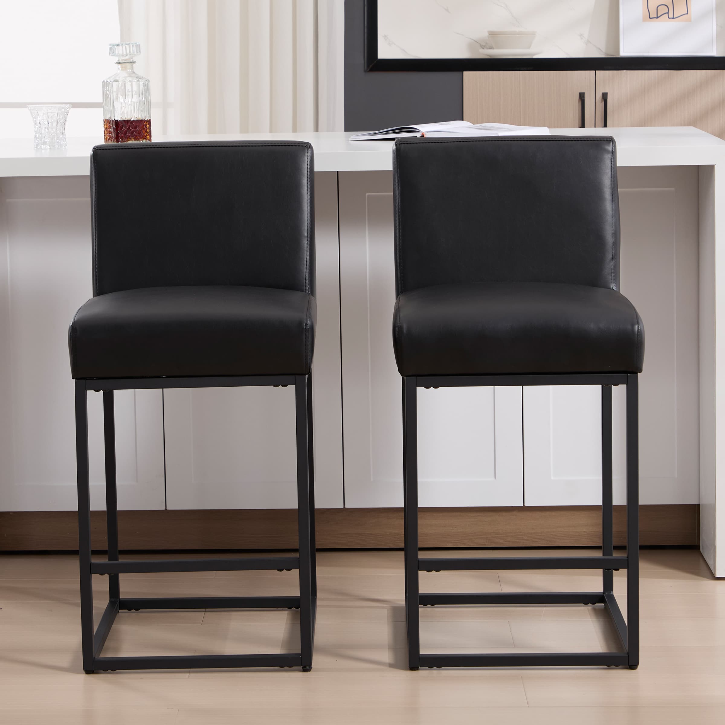 VESCASA 27"H & 31"H Metal Frame Counter Height Bar Stools Set of 2 - 5691