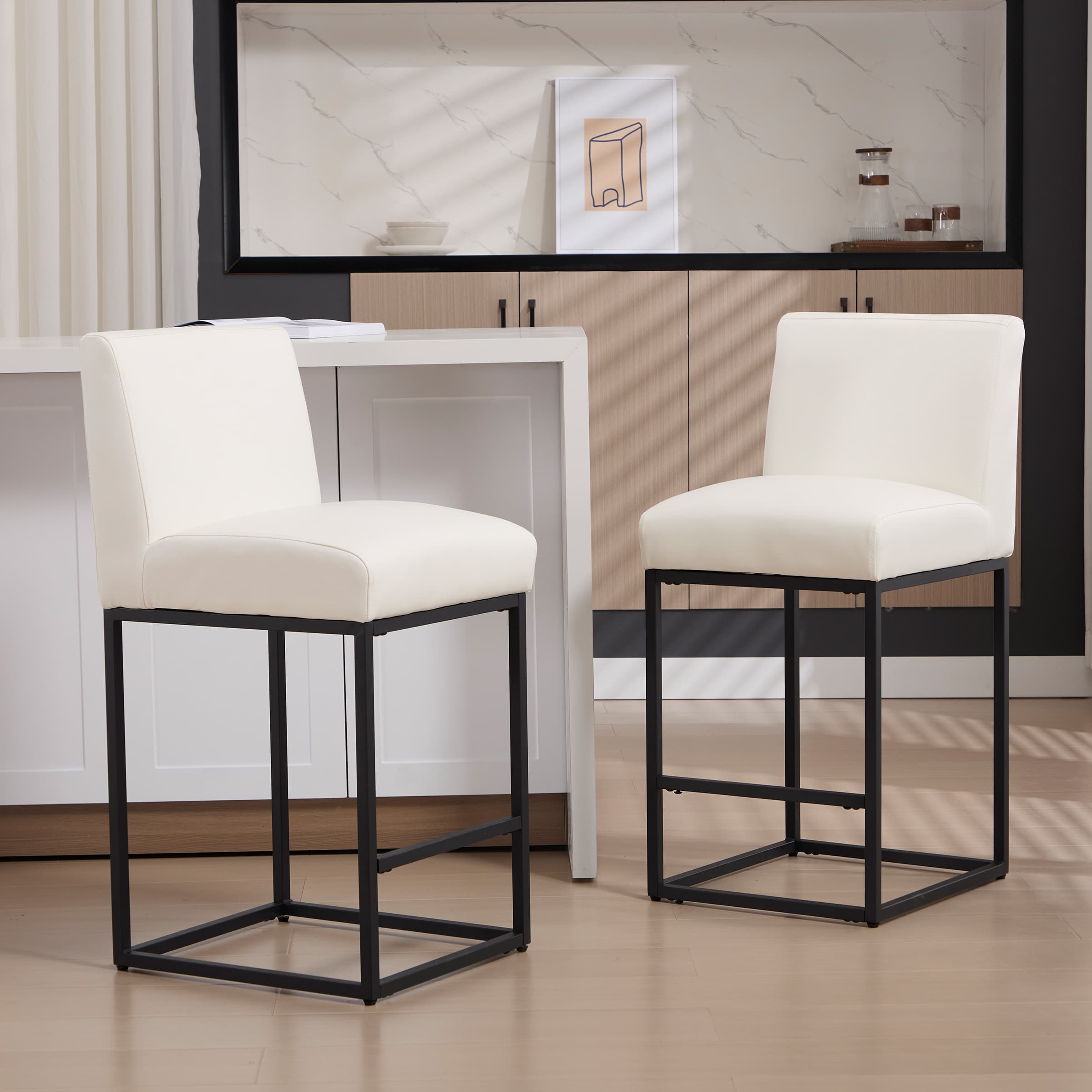 VESCASA 27"H & 31"H Metal Frame Counter Height Bar Stools Set of 2 - 5691