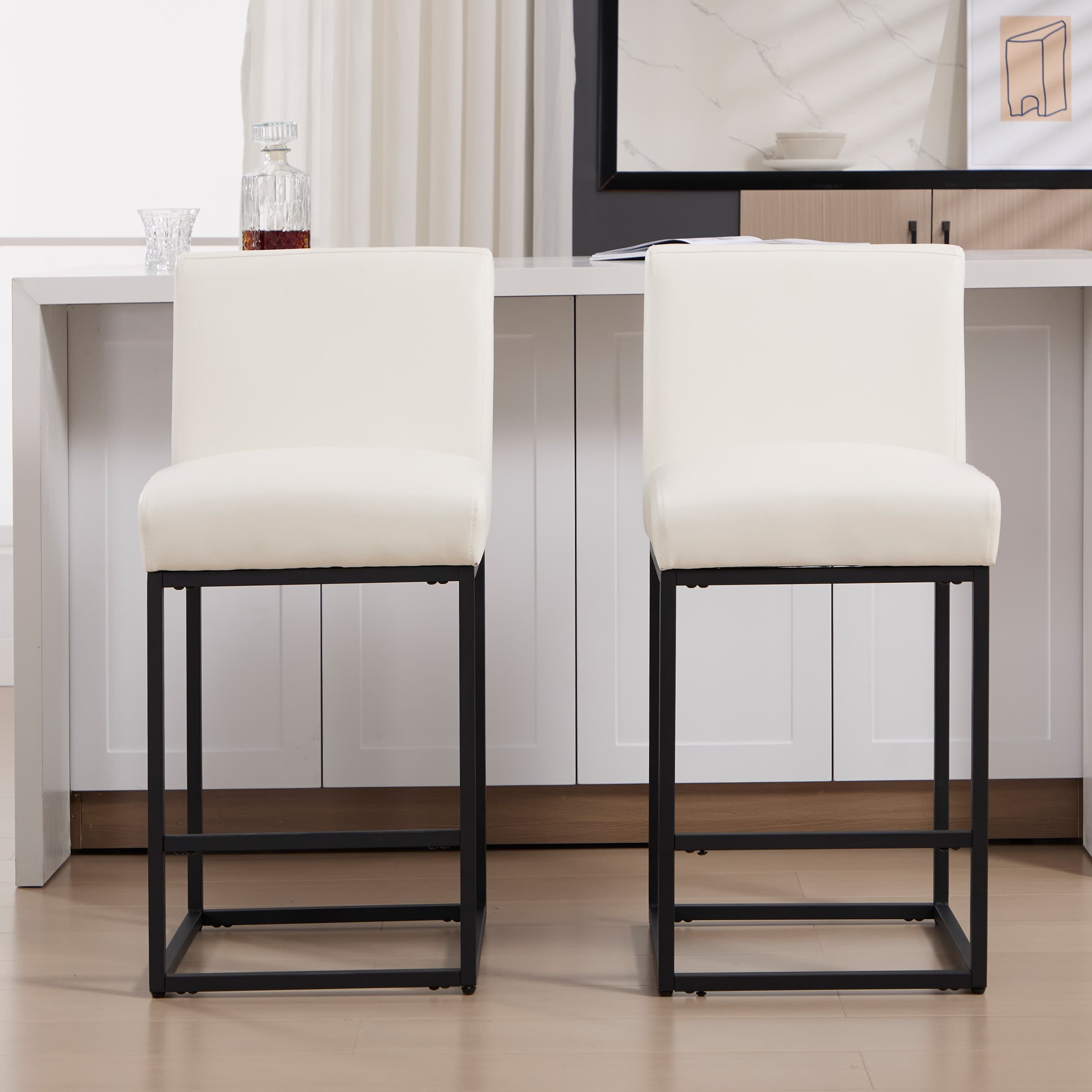 VESCASA 27"H & 31"H Metal Frame Counter Height Bar Stools Set of 2 - 5691