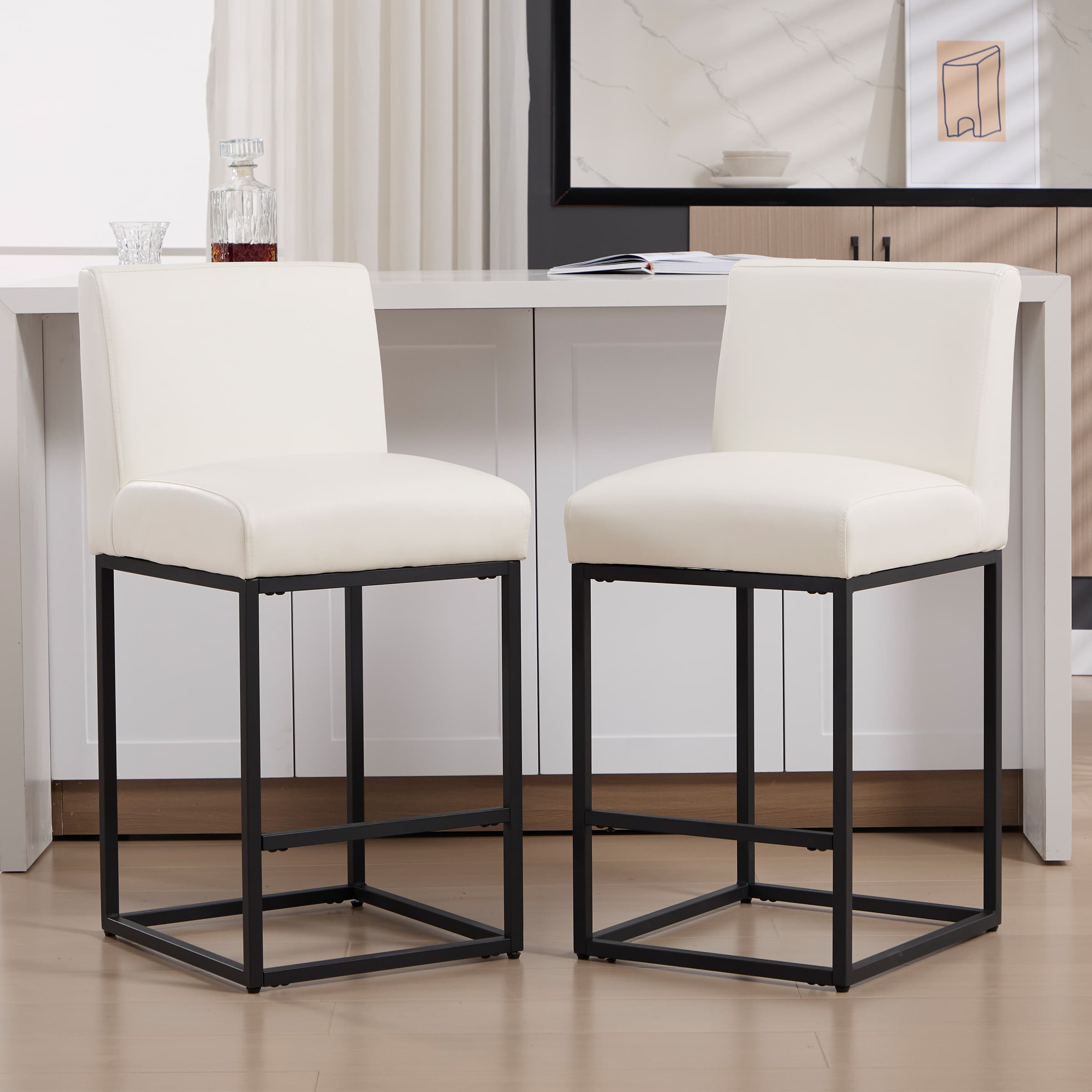 VESCASA 27"H & 31"H Metal Frame Counter Height Bar Stools Set of 2 - 5691