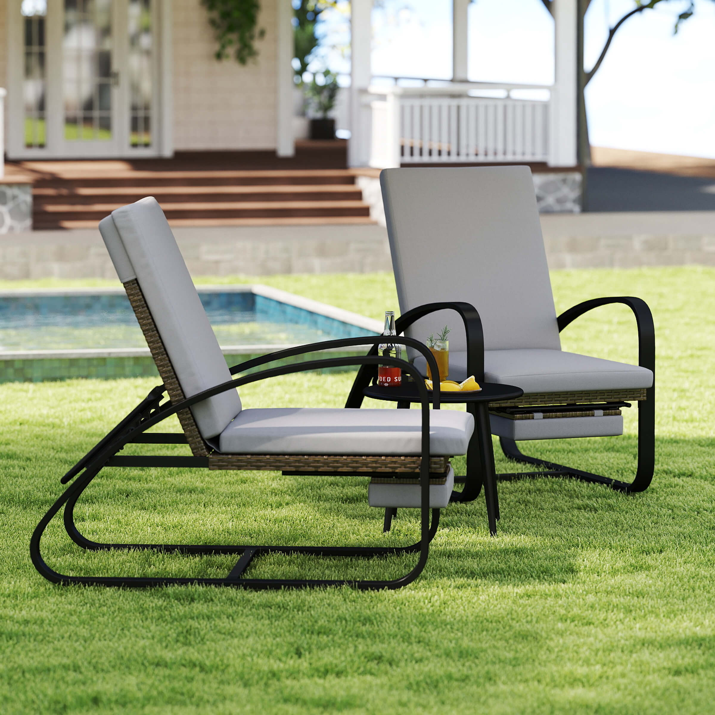 VESCASA 3 Piece Patio Set with Chaise Lounge Chairs and Table - 20701SE