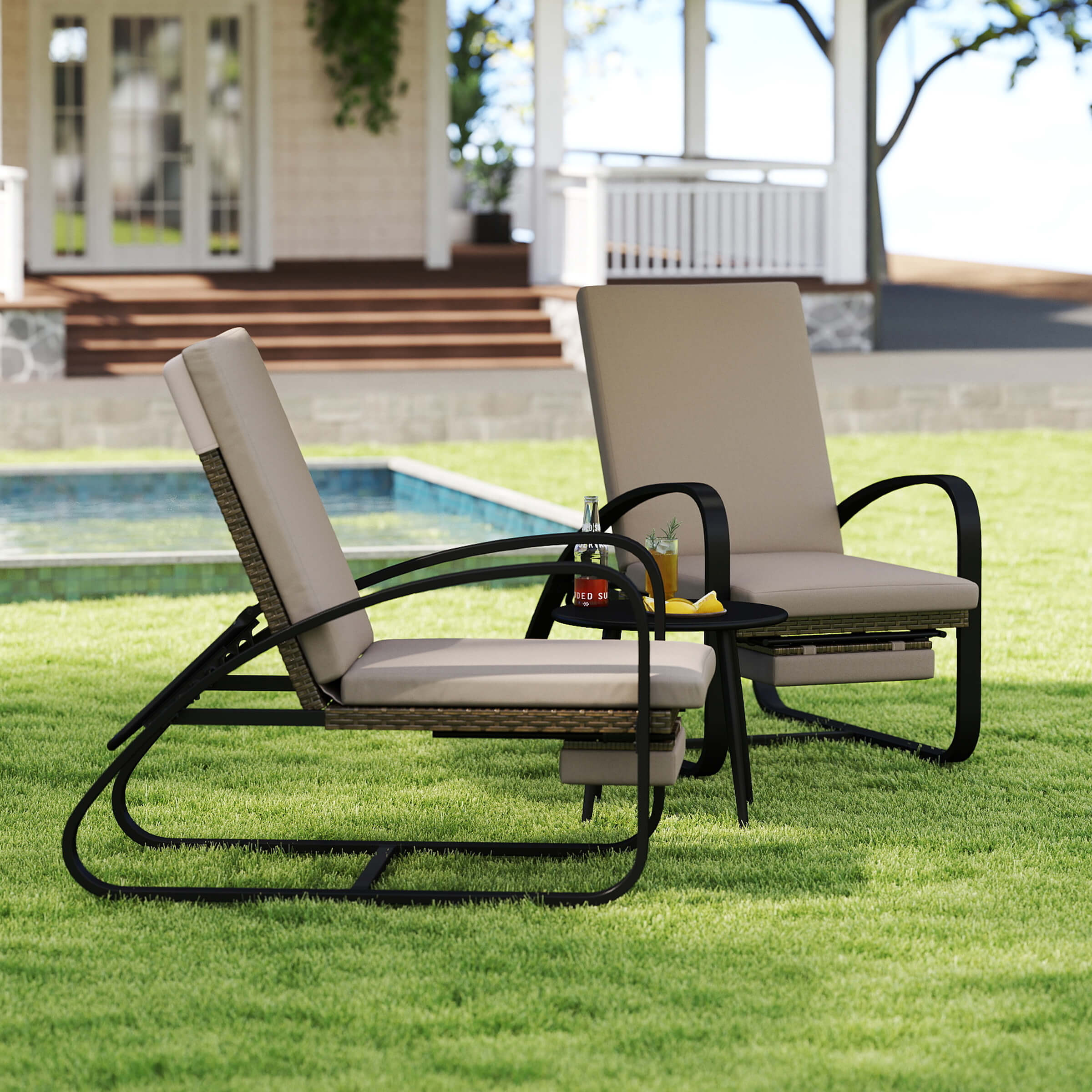 VESCASA 3 Piece Patio Set with Chaise Lounge Chairs and Table - 20701SE