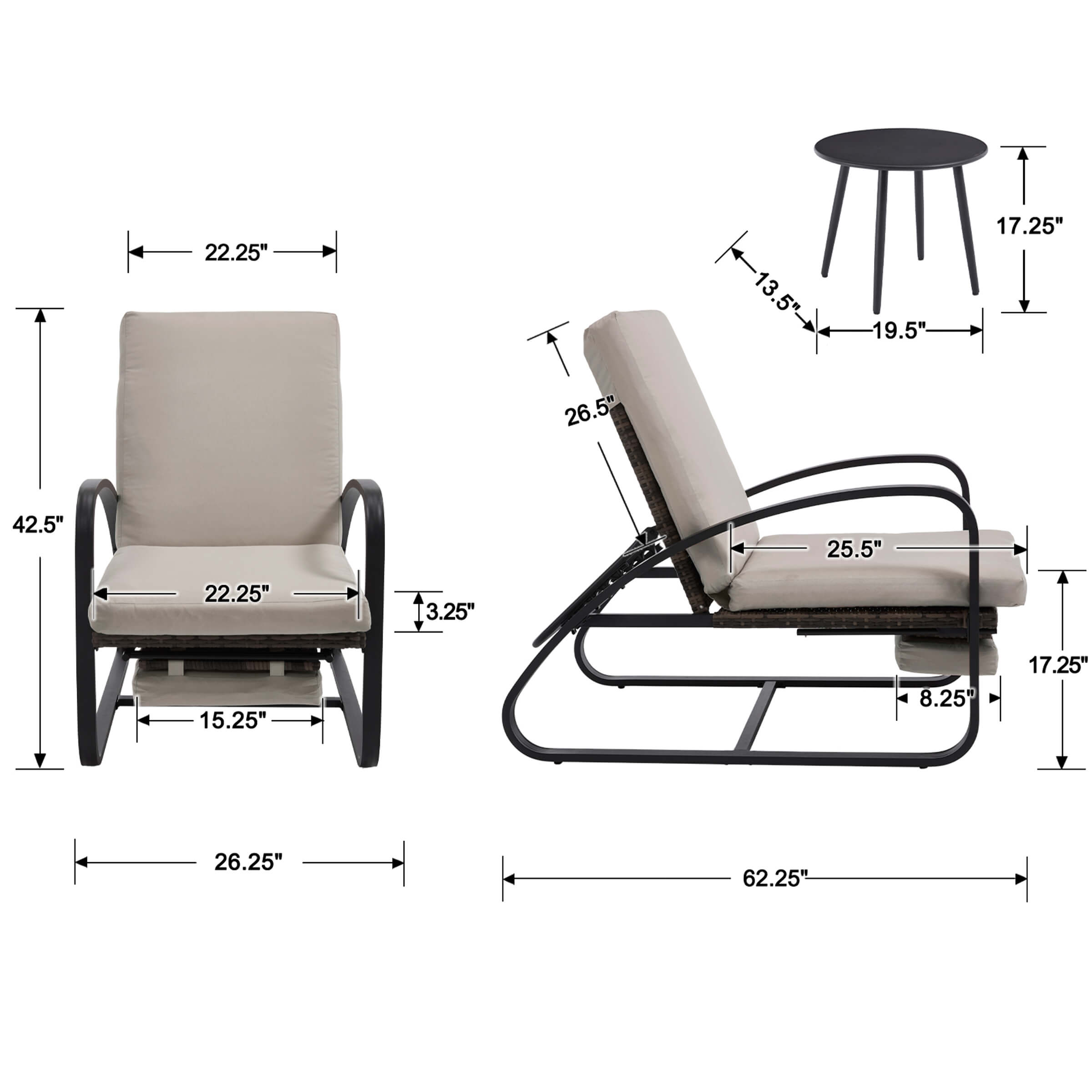 VESCASA 3 Piece Patio Set with Chaise Lounge Chairs and Table - 20701SE