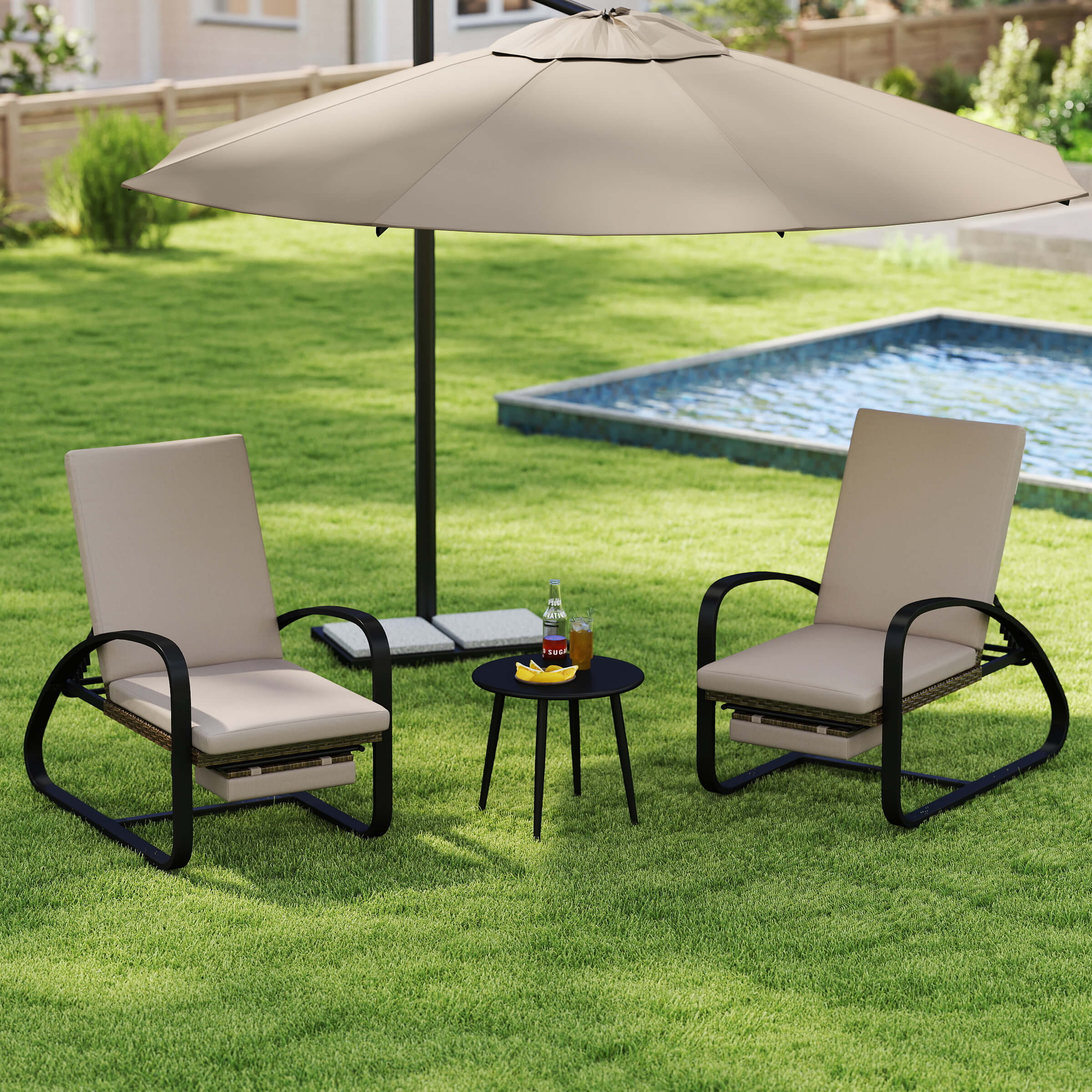 VESCASA 3 Piece Patio Set with Chaise Lounge Chairs and Table - 20701SE