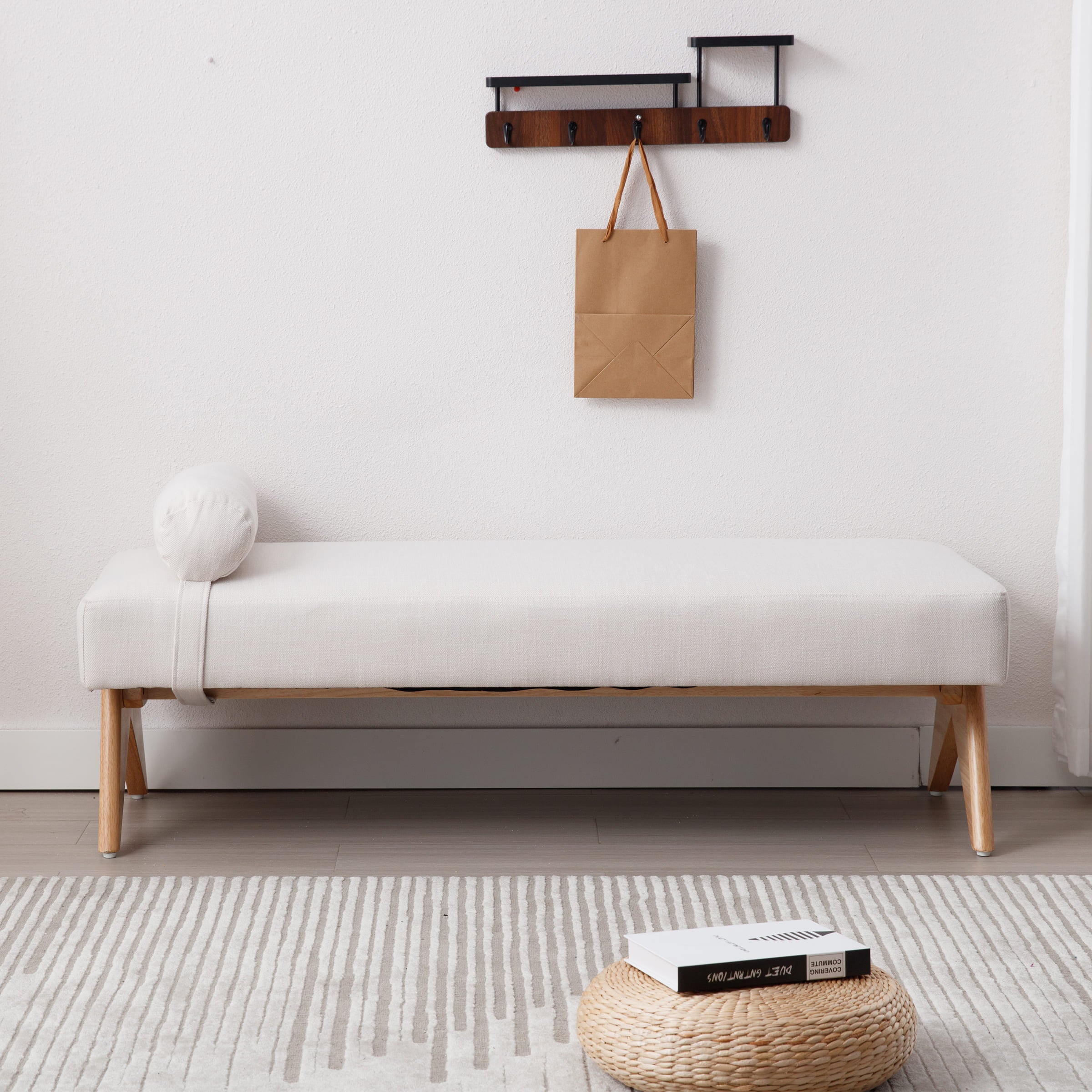VESCASA 55"W Entryway Bench with Natural Wood Legs - 6684BH