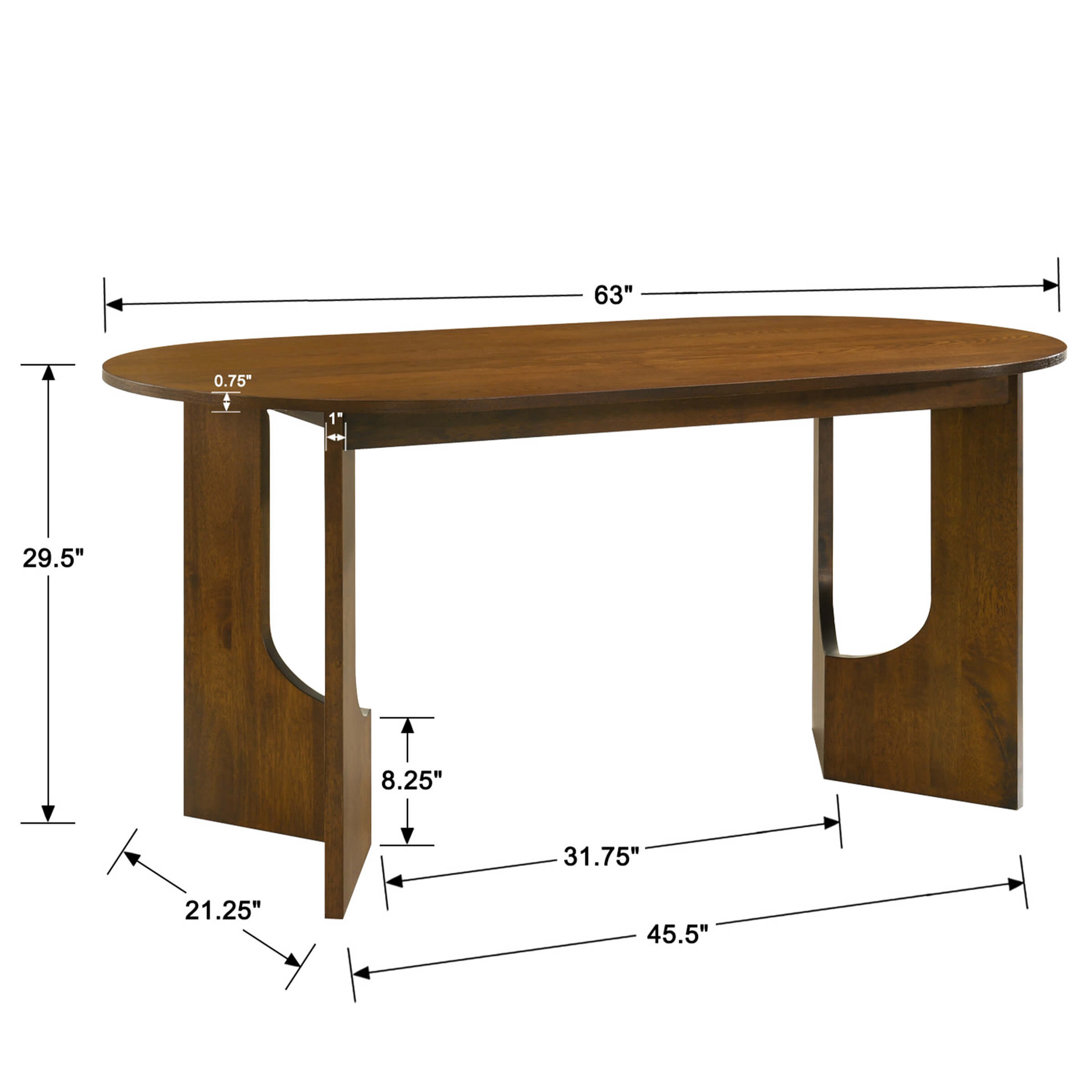 VESCASA 63"L Solid Wood Walnut Oval Dining Table - 00074DT