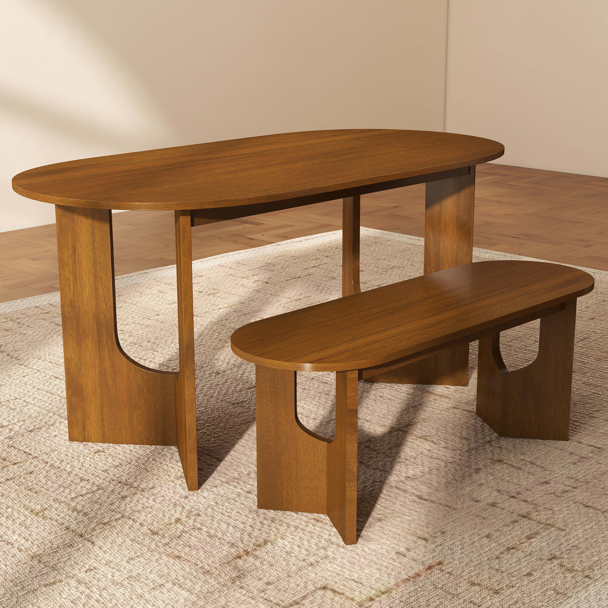 VESCASA 63"L Solid Wood Walnut Oval Dining Table - 00074DT