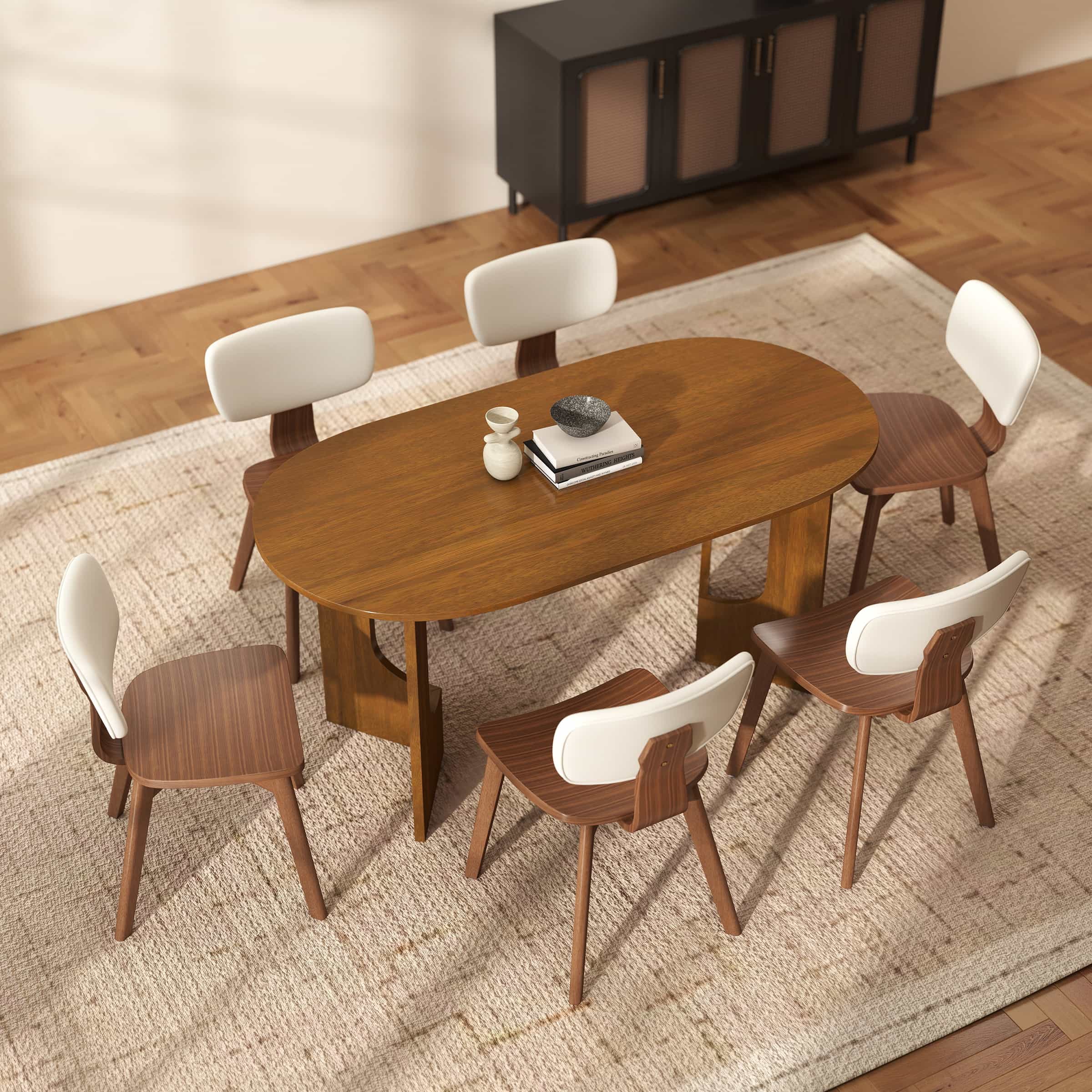 VESCASA 63"L Solid Wood Walnut Oval Dining Table - 00074DT