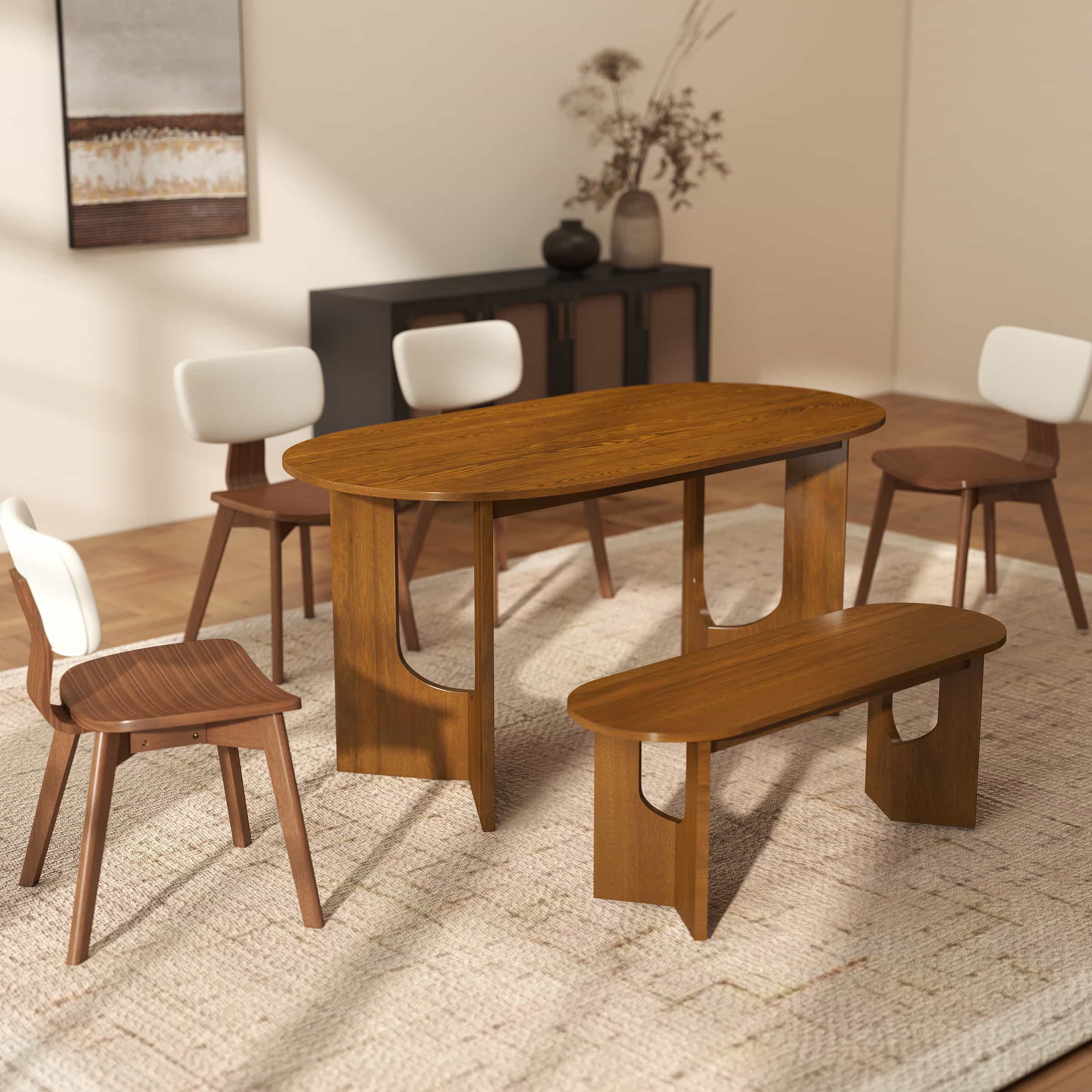 VESCASA 63"L Solid Wood Walnut Oval Dining Table - 00074DT
