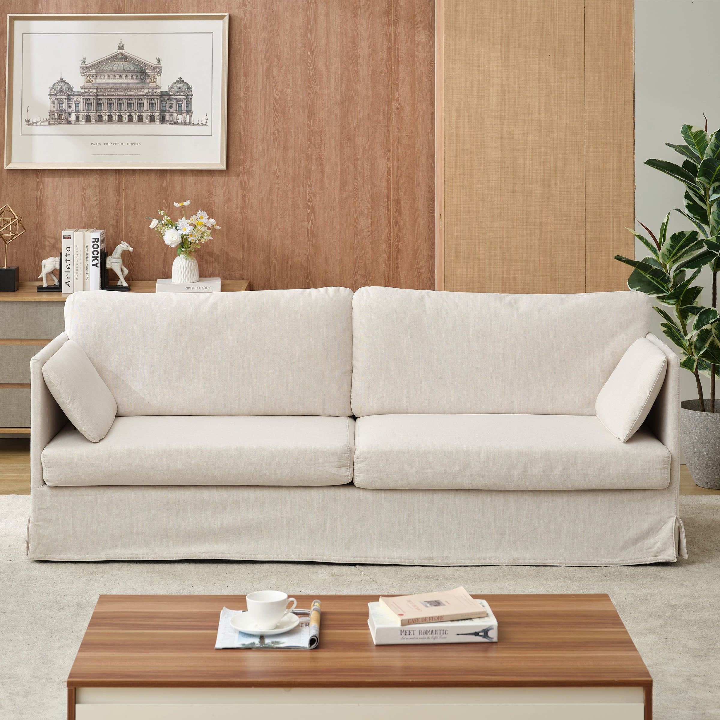 VESCASA 85.5"W 2-Seater Sofa with Removable Linen Covers - 5168