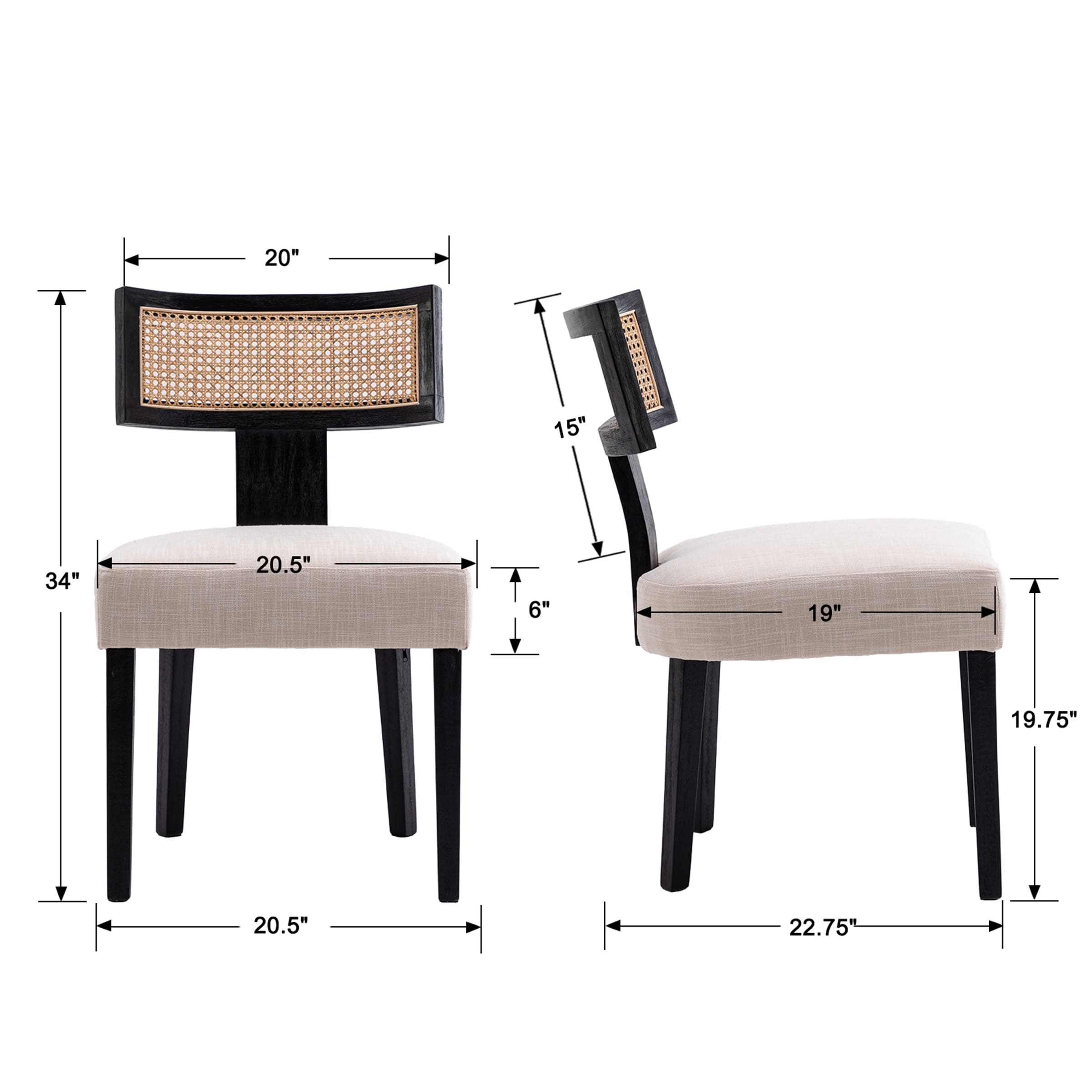 CIMOTA Classic Curved Open Back Dining Chairs Set of 2 - 1670&1917&1918