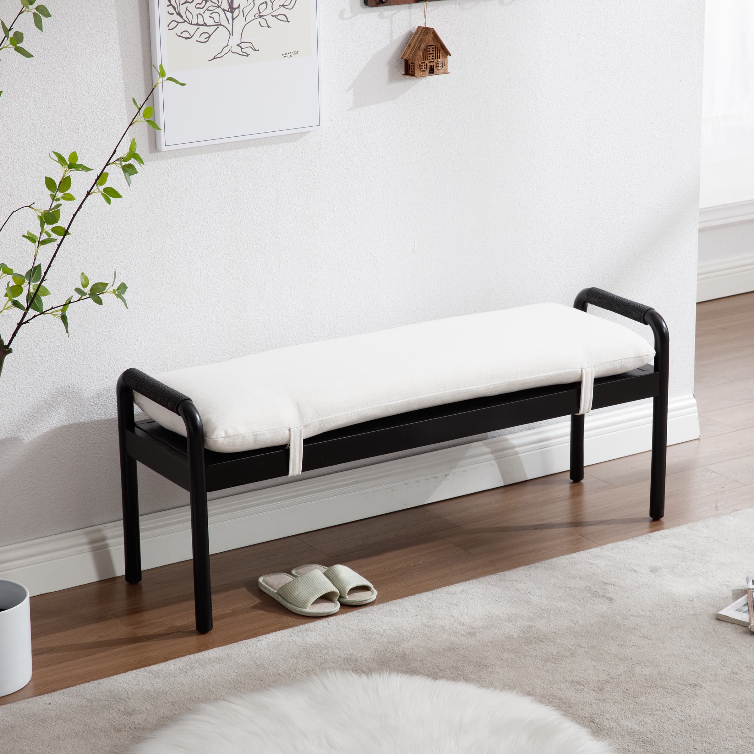 VESCASA Linen Upholstered Entryway Bench - XX08BH