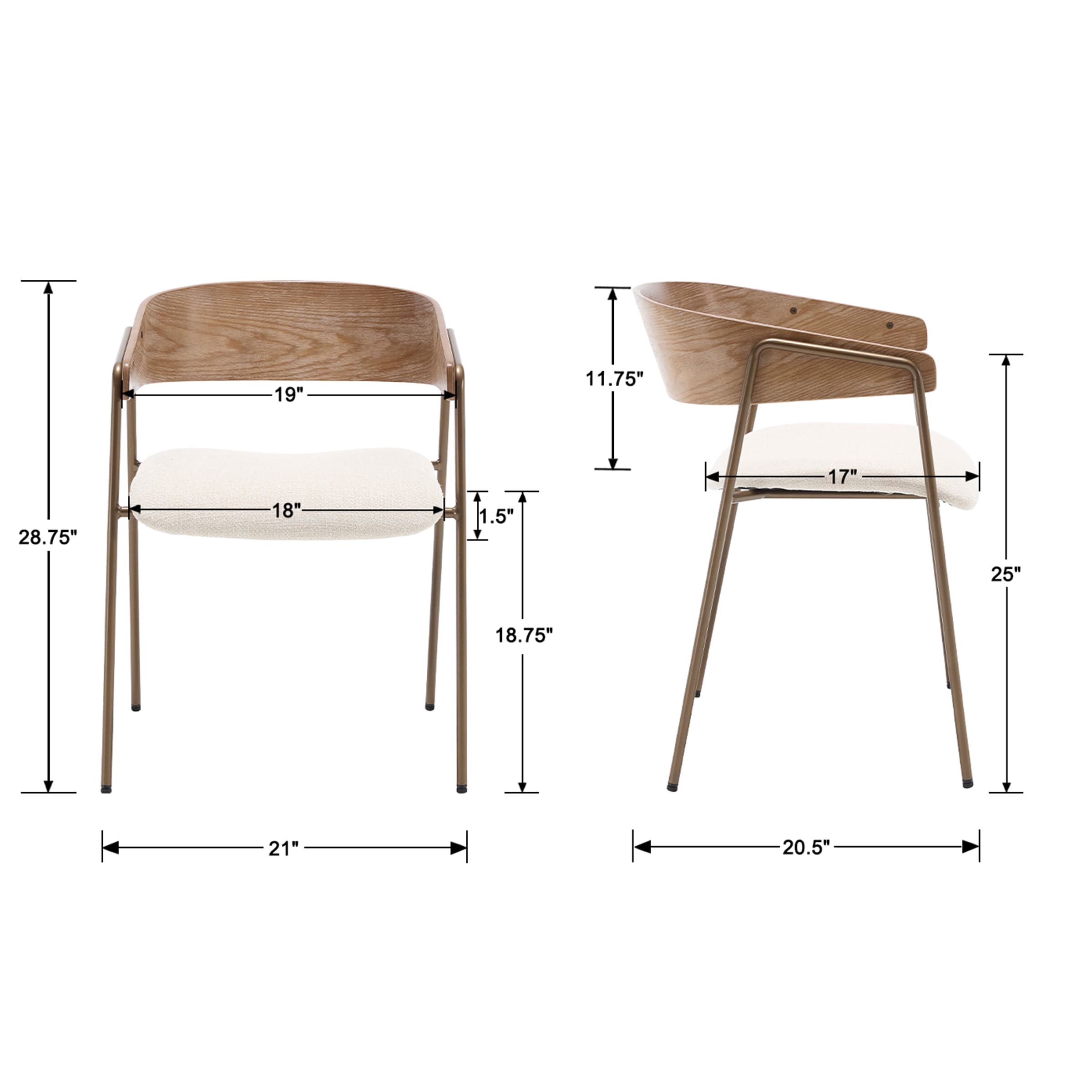 VESCASA Modern Dining Chairs Set of 2 with Metal Legs - 6127DC