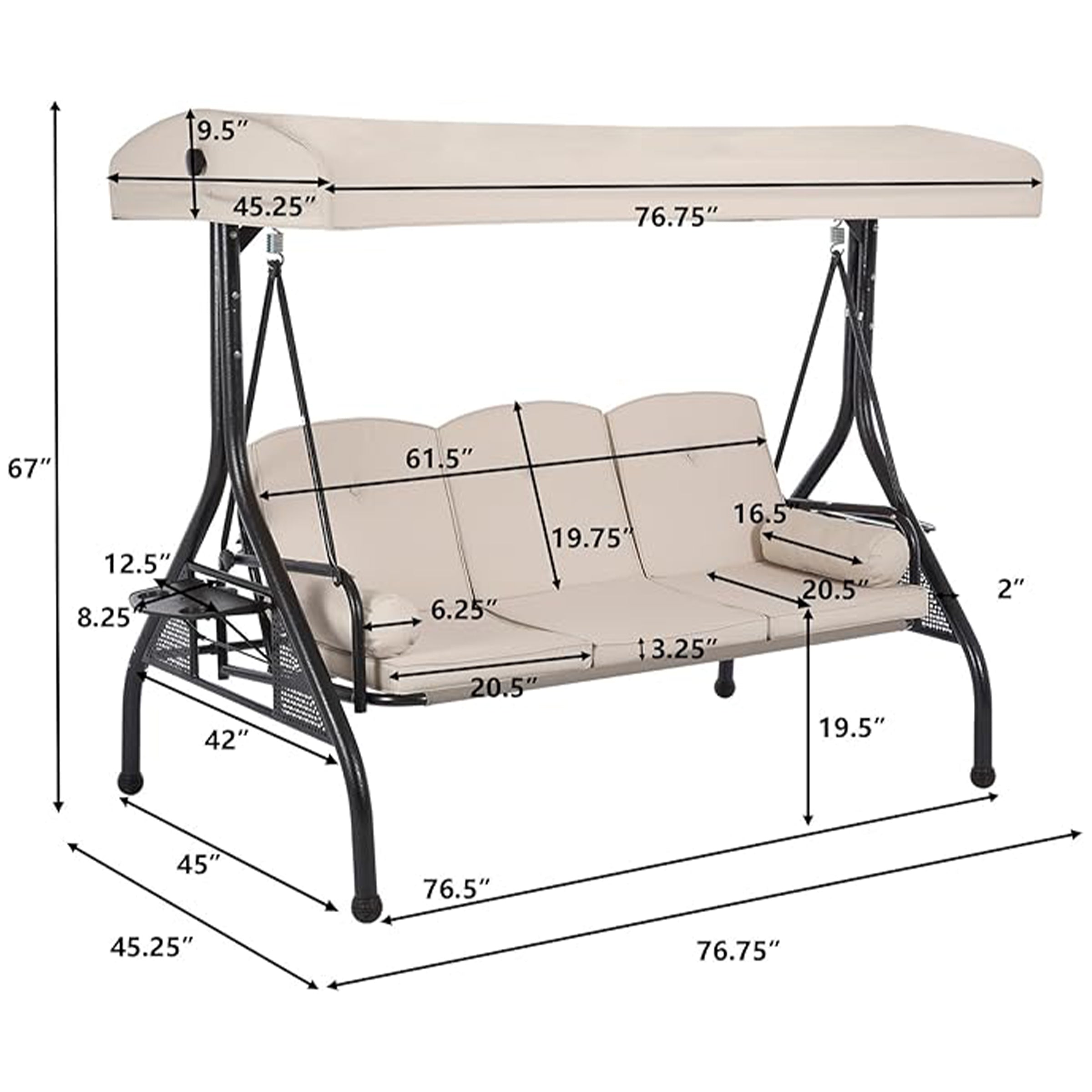 VESCASA 3 Seat Outdoor Backyard Porch Swing - X099HS