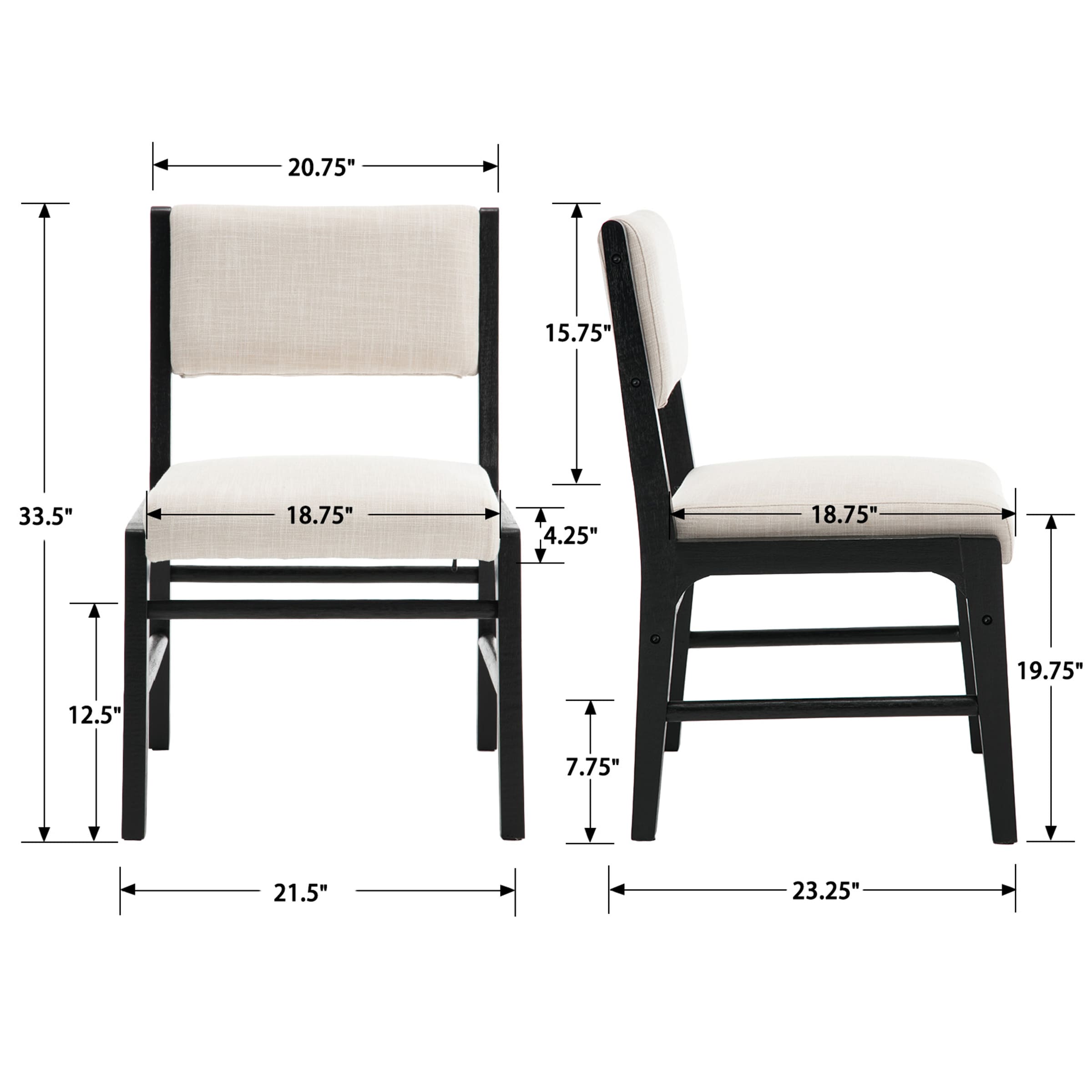 VESCASA Rectangular Cushion Back Dining Chairs Set of 2 - 1984DC