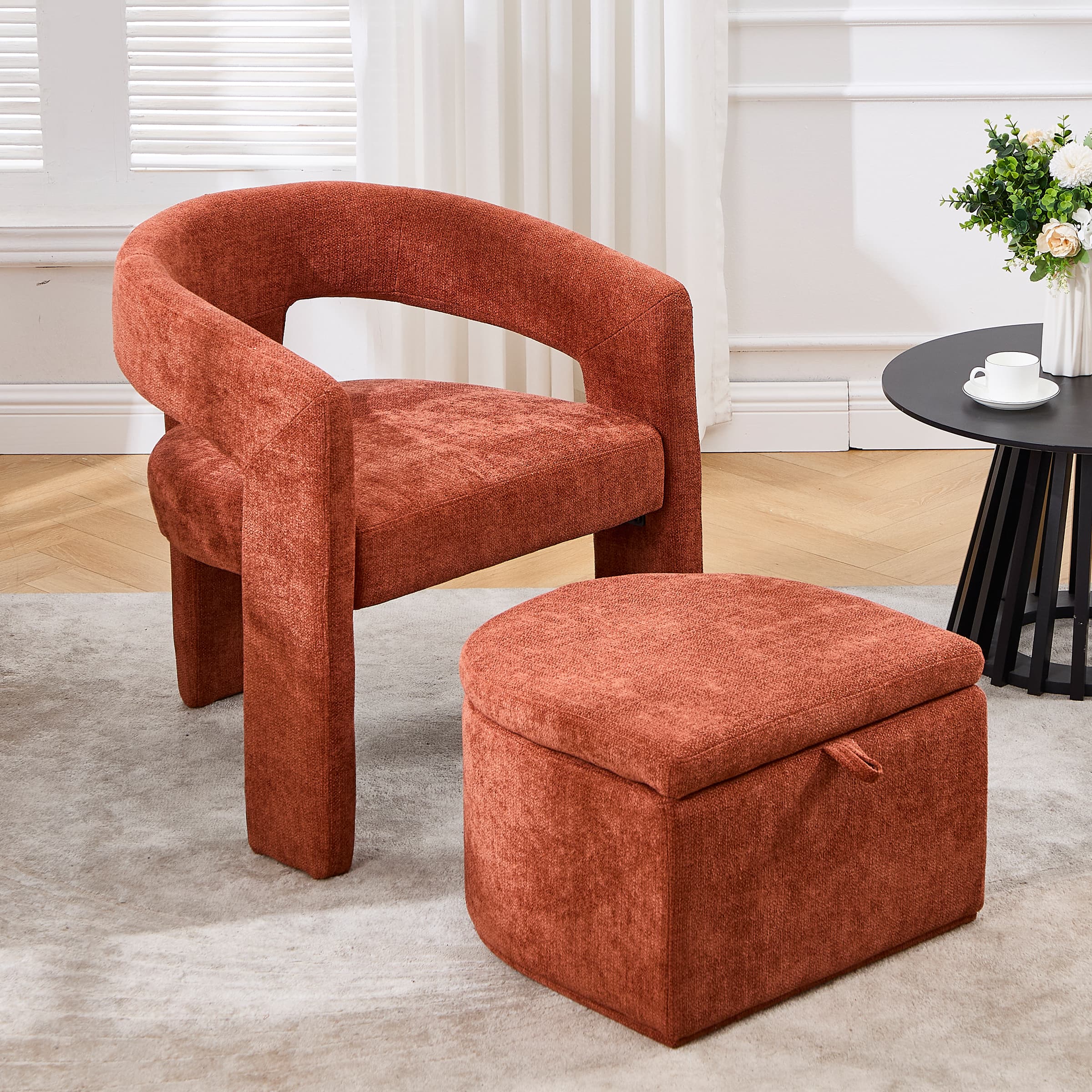 VESCASA Barrel Side Armchair with Storage Ottoman - 71002AO