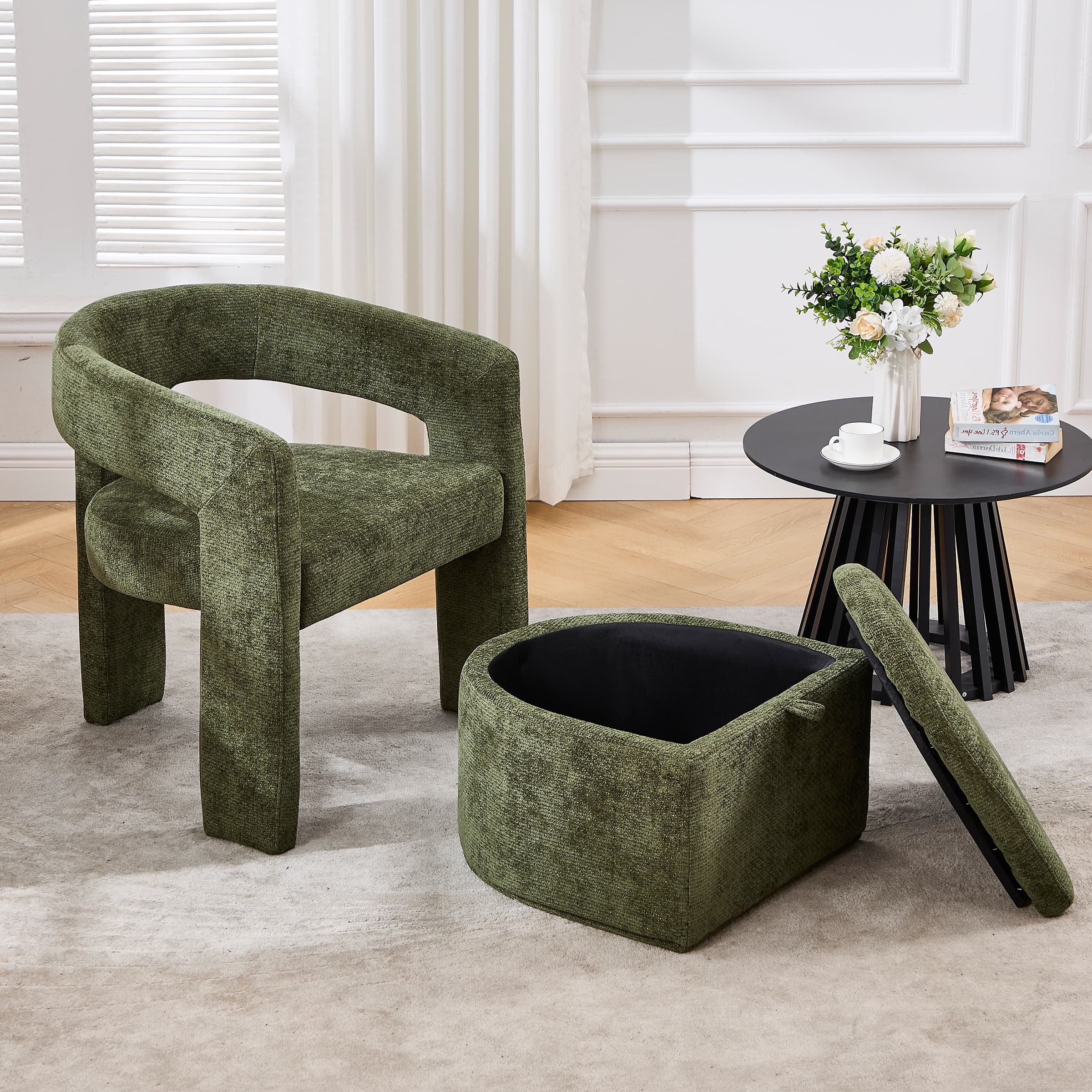 VESCASA Barrel Side Armchair with Storage Ottoman - 71002AO