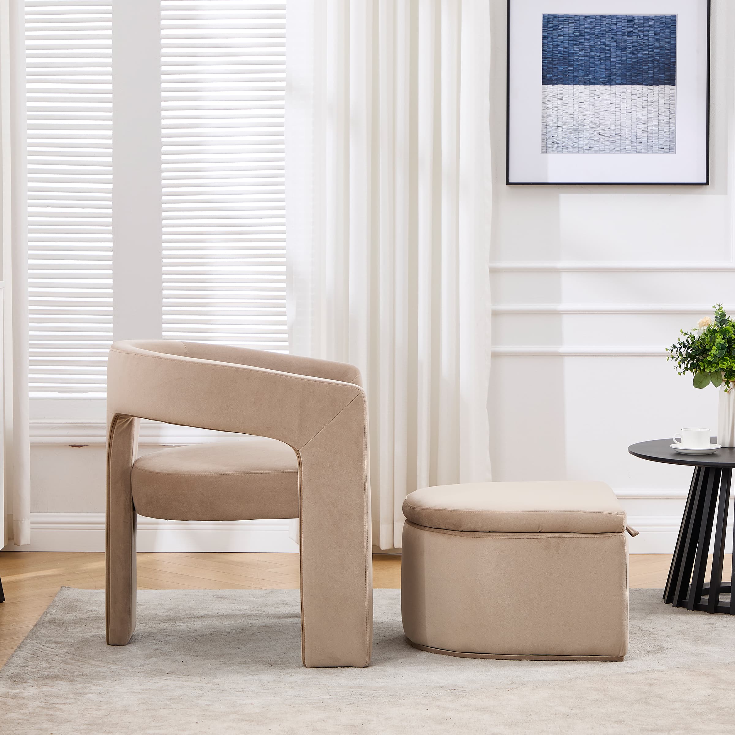 VESCASA Barrel Side Armchair with Storage Ottoman - 71002AO