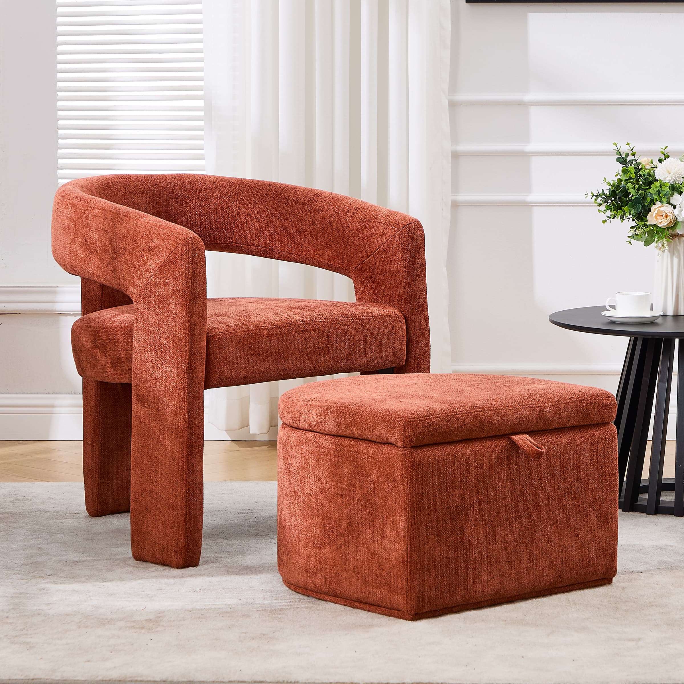 VESCASA Barrel Side Armchair with Storage Ottoman - 71002AO