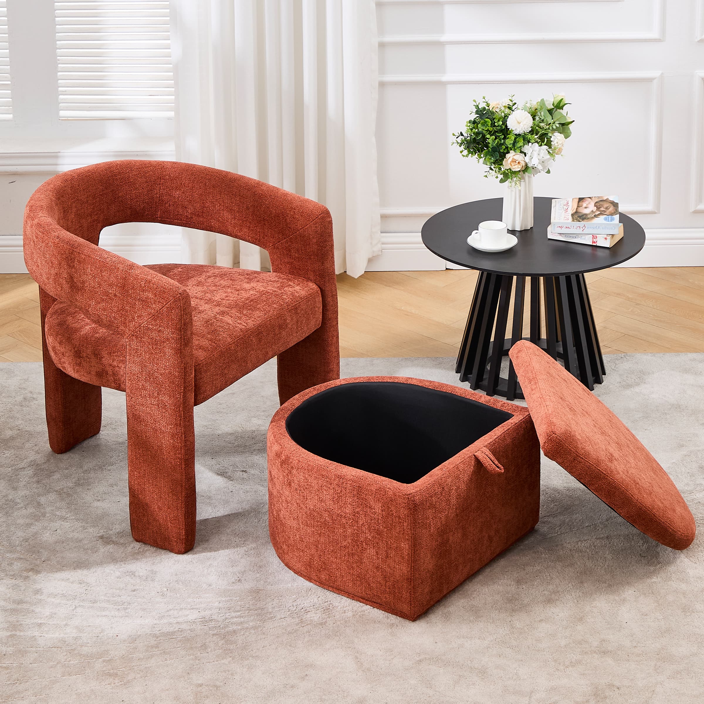 VESCASA Barrel Side Armchair with Storage Ottoman - 71002AO