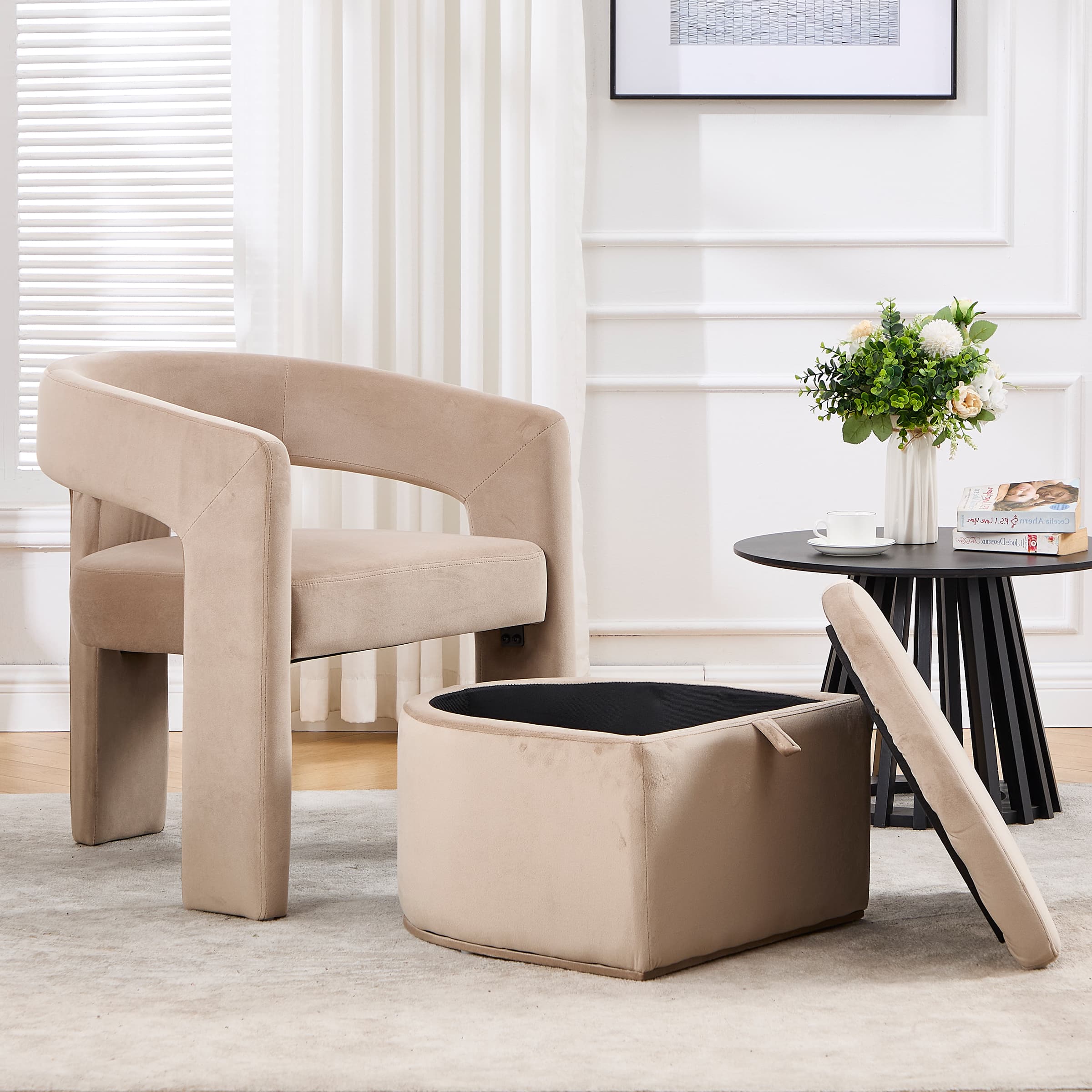 VESCASA Barrel Side Armchair with Storage Ottoman - 71002AO