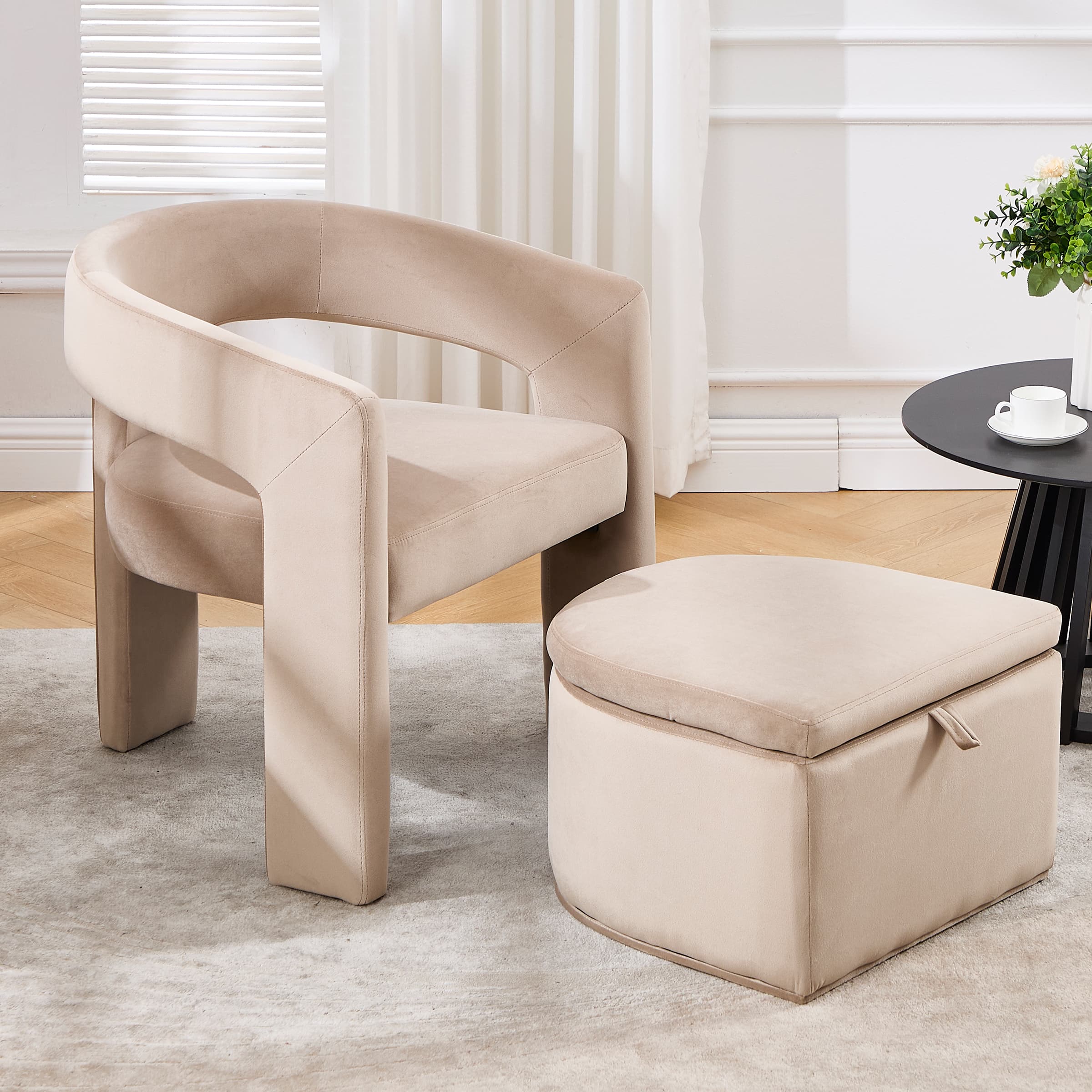 VESCASA Barrel Side Armchair with Storage Ottoman - 71002AO