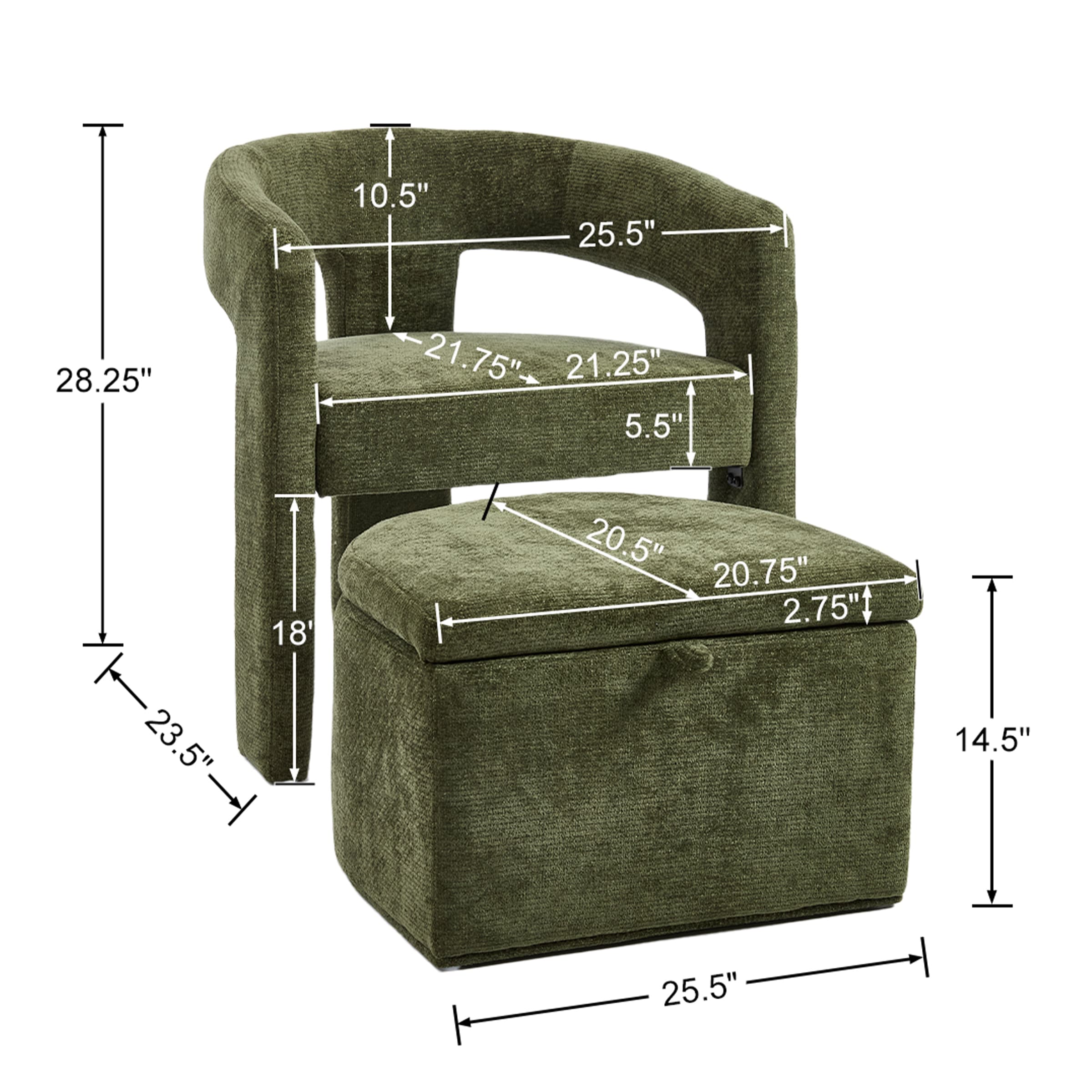 VESCASA Barrel Side Armchair with Storage Ottoman - 71002AO