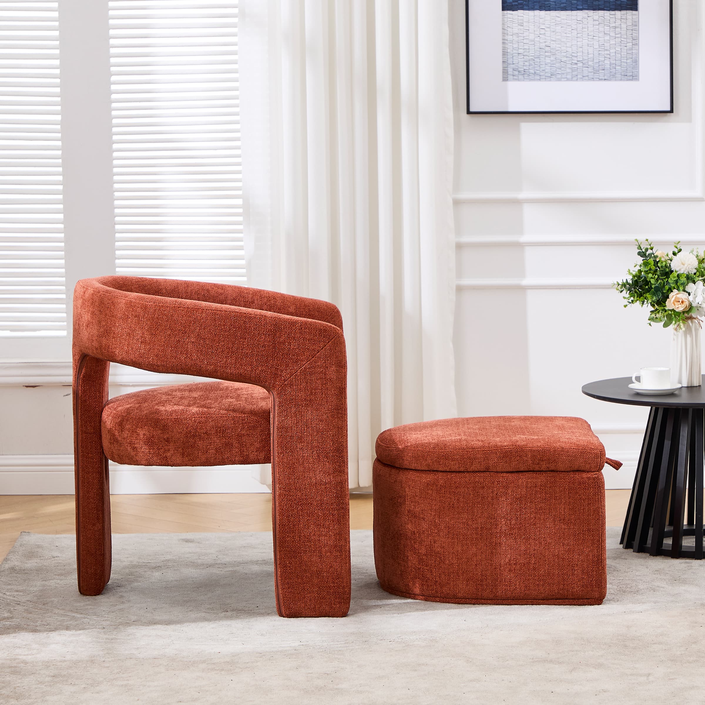 VESCASA Barrel Side Armchair with Storage Ottoman - 71002AO