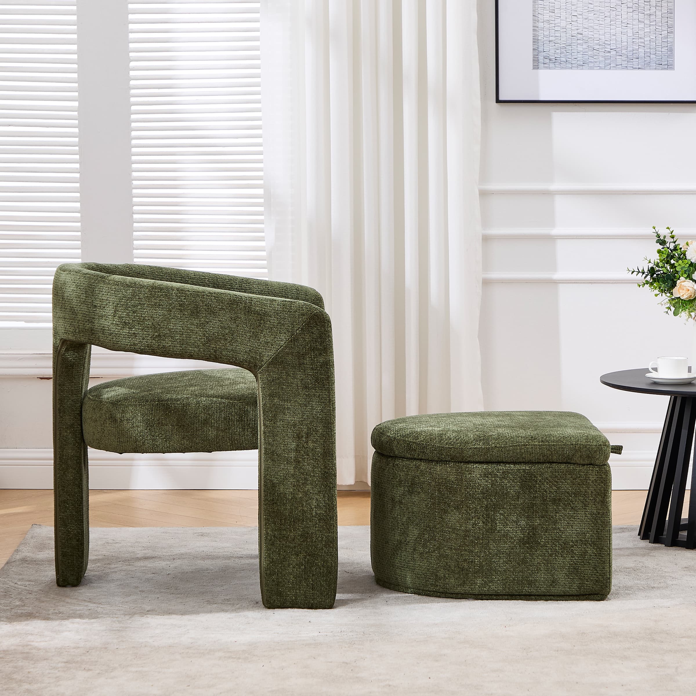 VESCASA Barrel Side Armchair with Storage Ottoman - 71002AO