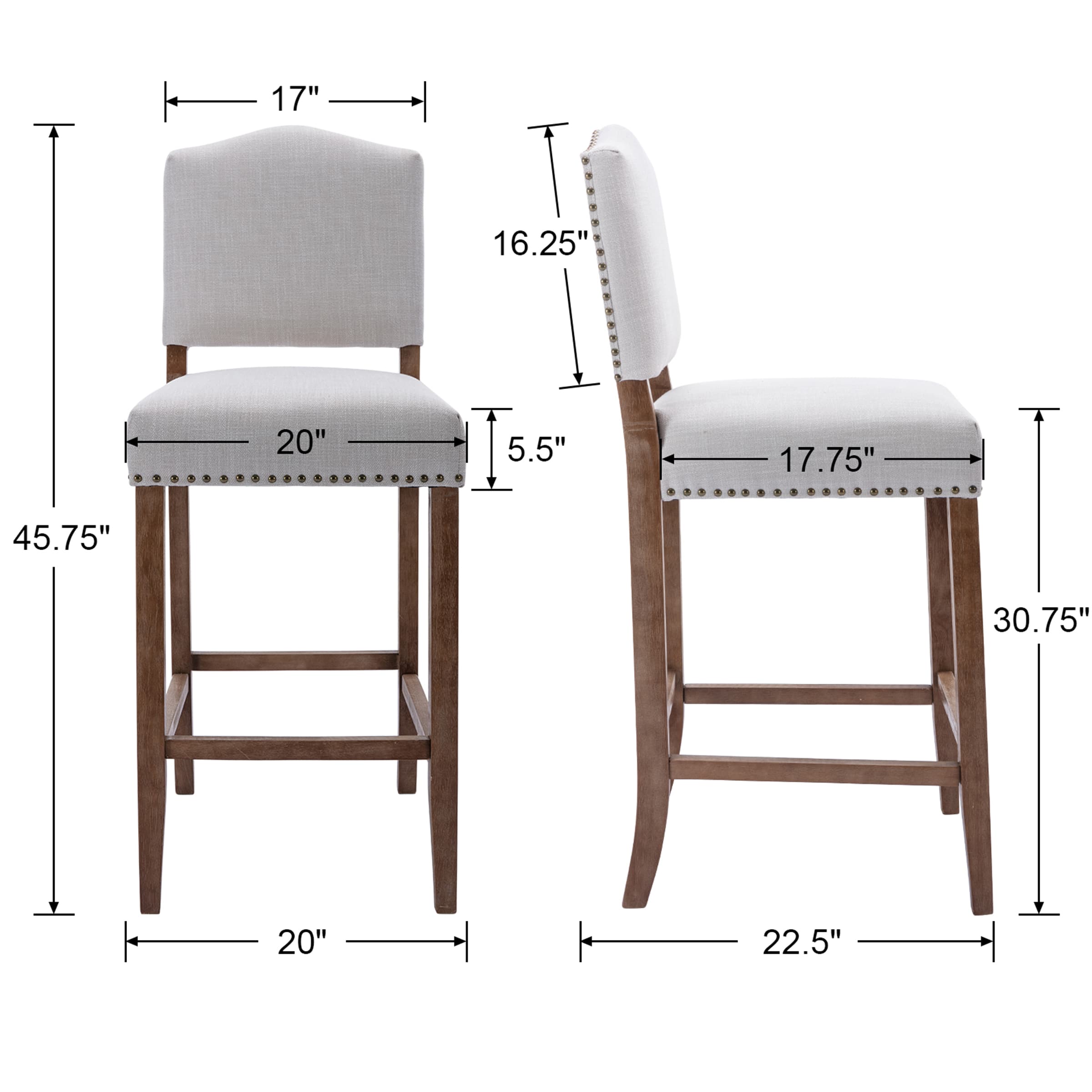 CIMOTA 26"H Linen Counter Height Bar Stools Set of 2 - 5699CS