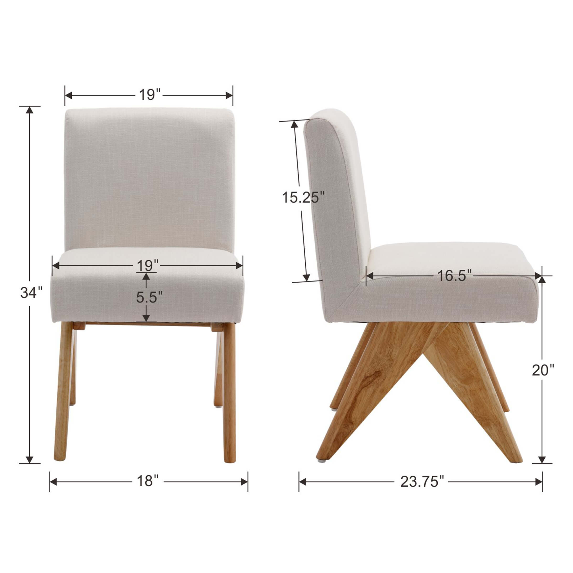 VESCASA V-Shape Wood Legs Dining Chairs Set of 2 - 7767DC