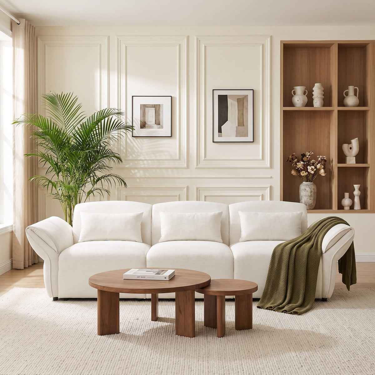 Vintage 3 Seater Cloud Couch Deep Seat Sofa with Lumbar Pillows