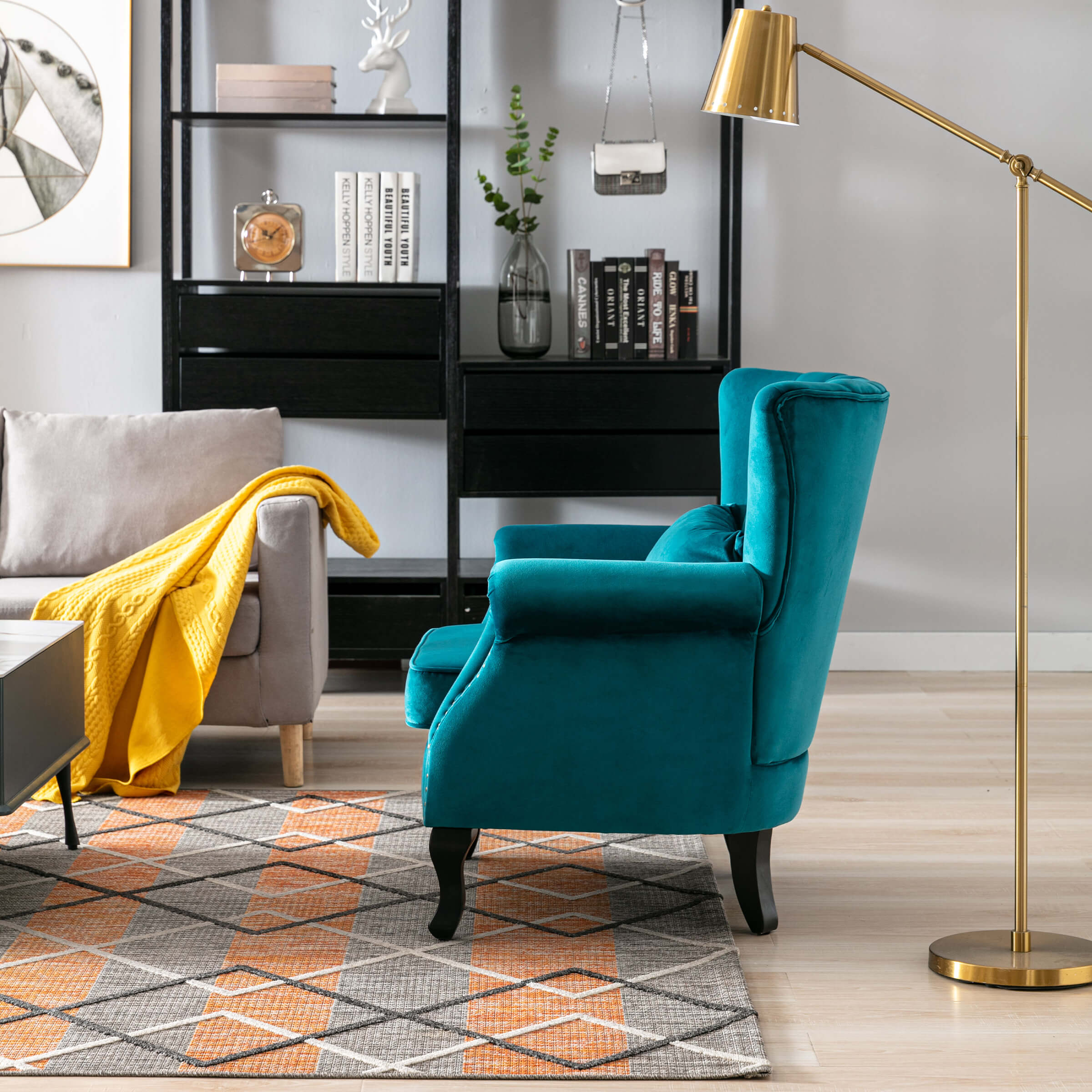 Kmax Wingback Nail-Head Velvet Accent Chair 1 PCS - X904AC