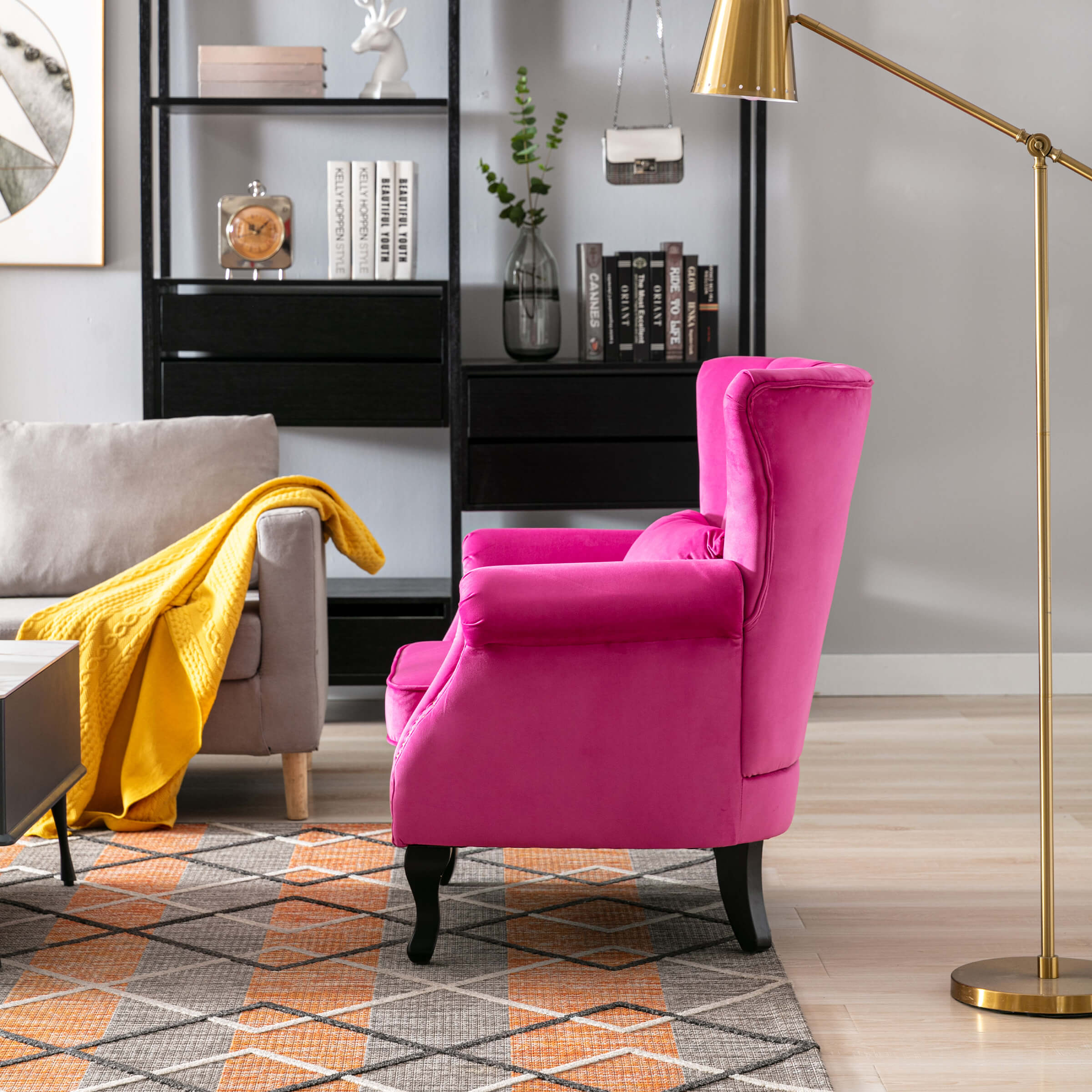 Kmax Wingback Nail-Head Velvet Accent Chair 1 PCS - X904AC