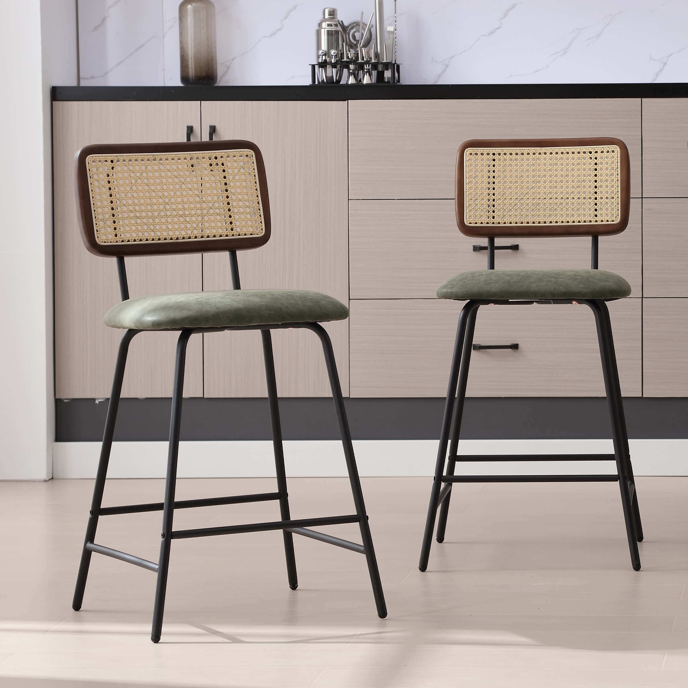 ZH4YOU 26'' Modern Rattan Counter Stools Set of 2 - 5348CS