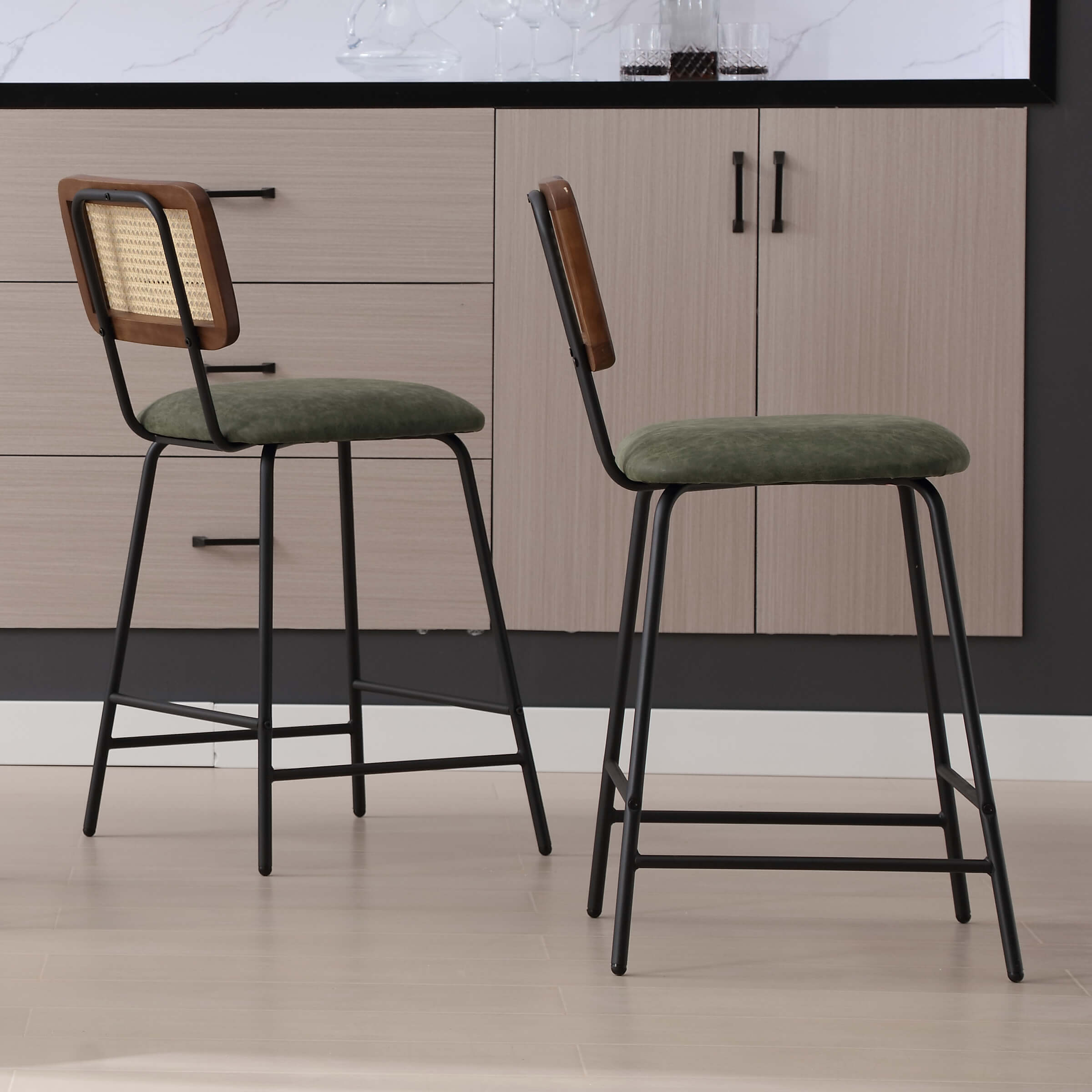 ZH4YOU 26'' Modern Rattan Counter Stools Set of 2 - 5348CS