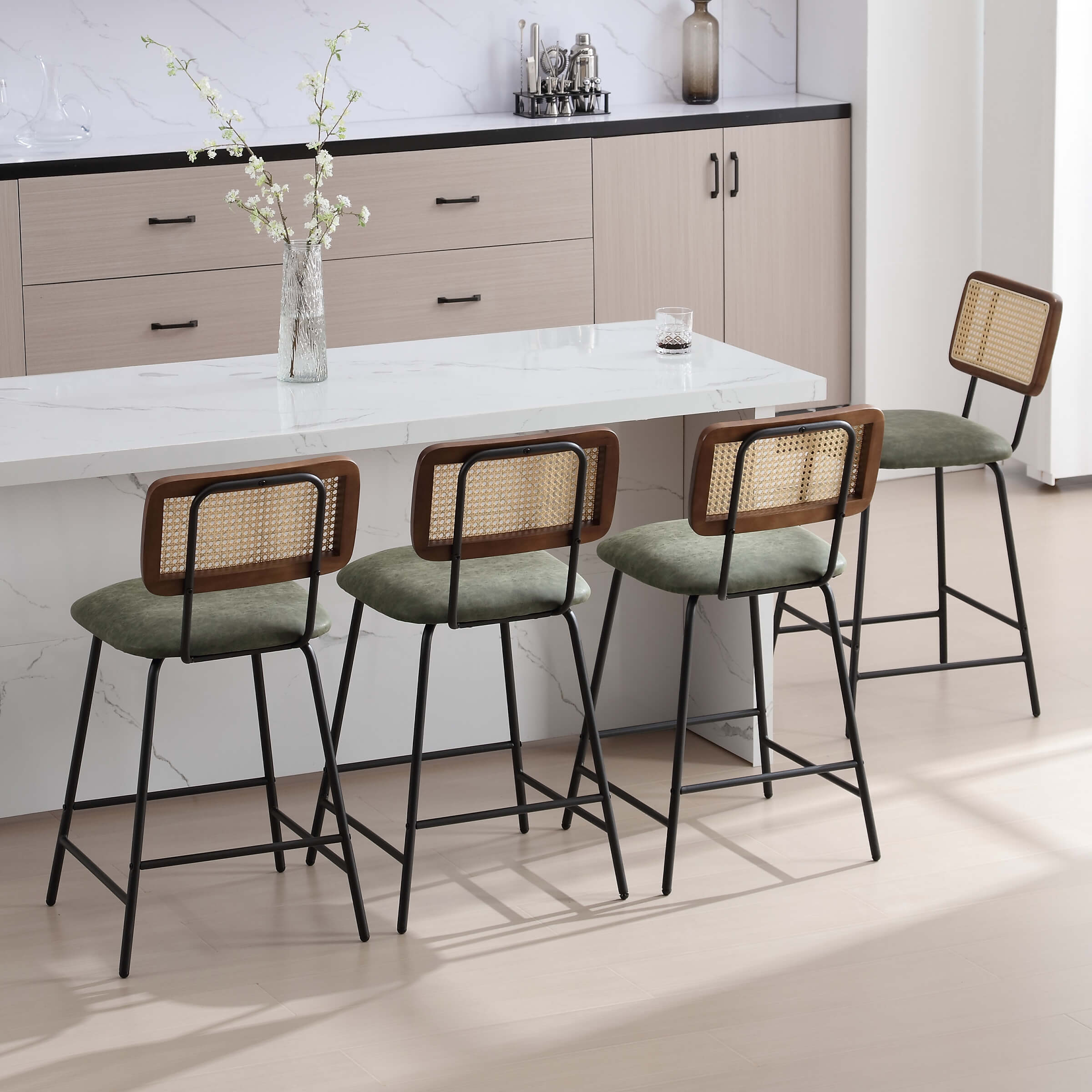 ZH4YOU 26'' Modern Rattan Counter Stools Set of 2 - 5348CS