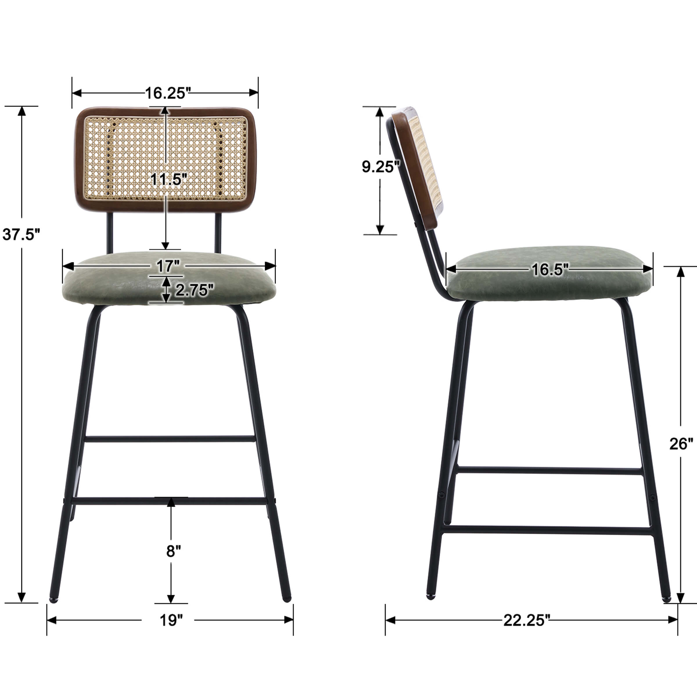 ZH4YOU 26'' Modern Rattan Counter Stools Set of 2 - 5348CS
