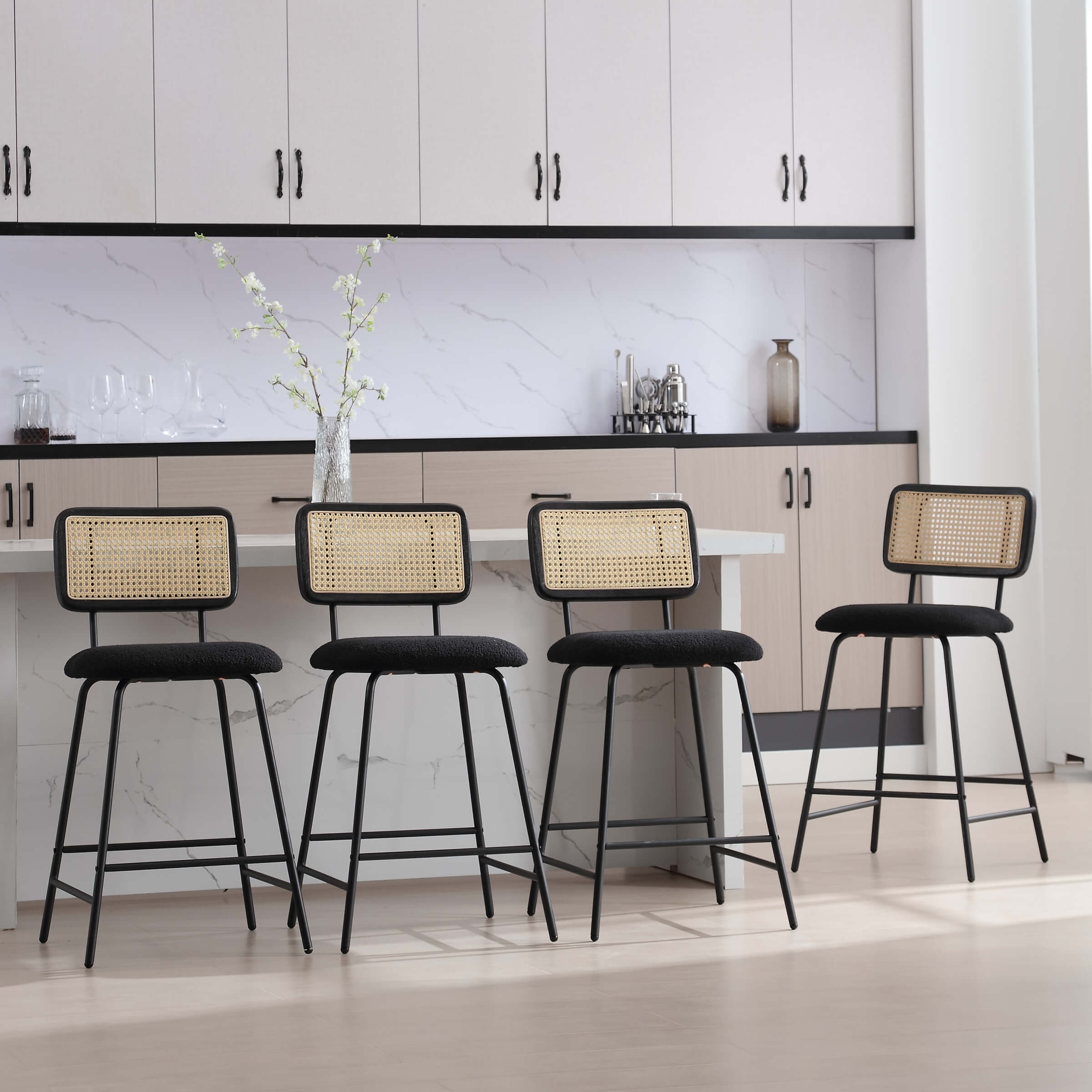 ZH4YOU 26'' Modern Rattan Counter Stools Set of 2 - 5348CS