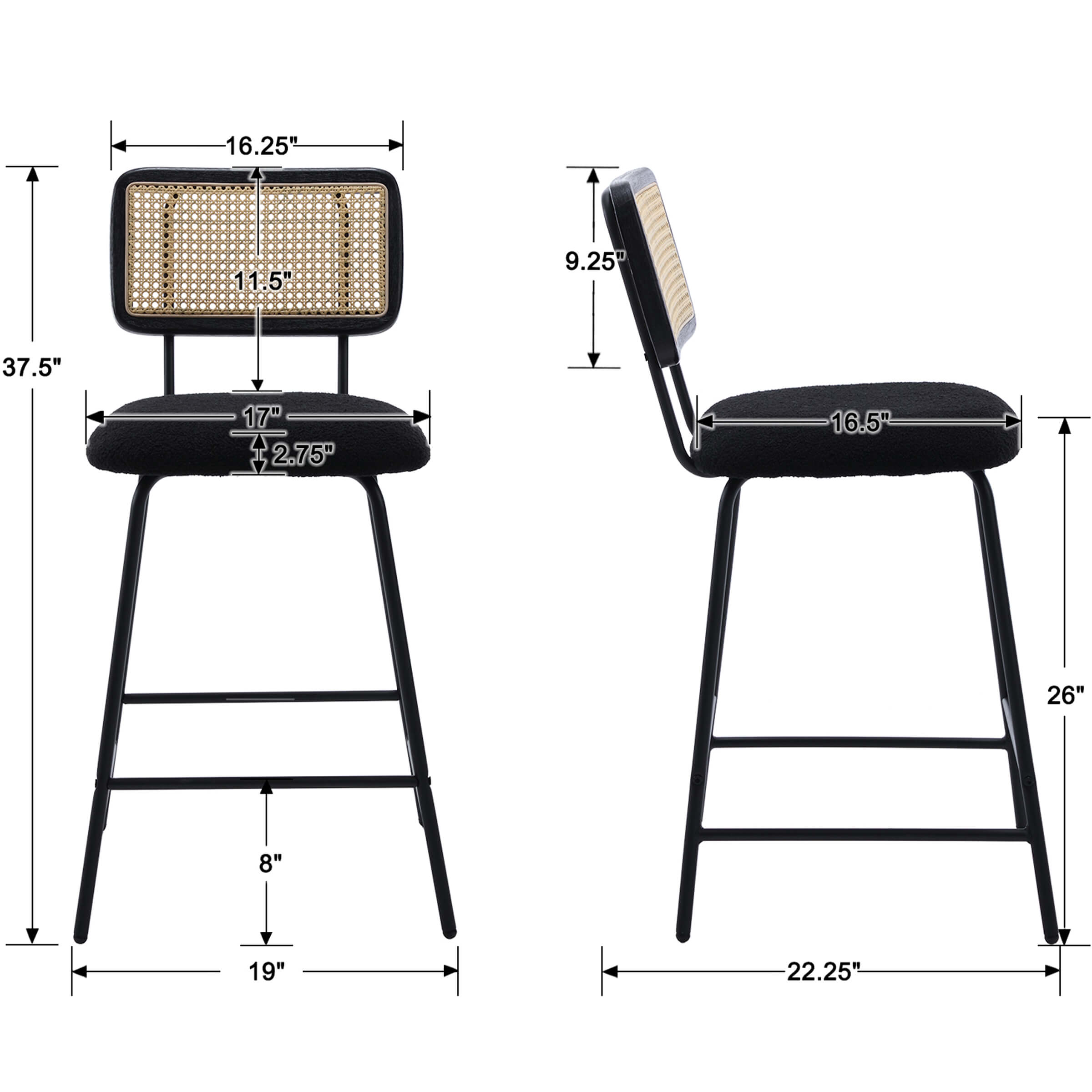 ZH4YOU 26'' Modern Rattan Counter Stools Set of 2 - 5348CS