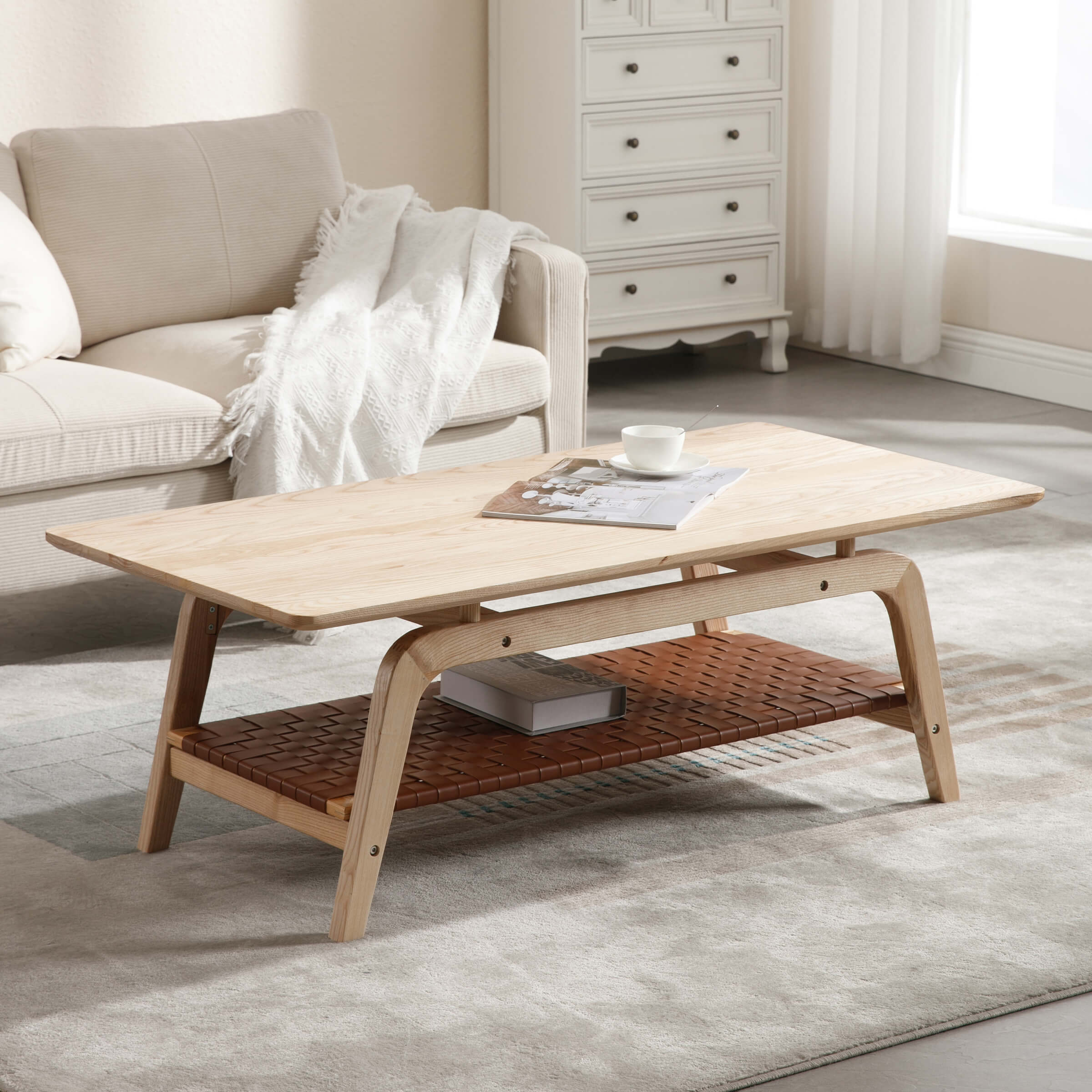 ZH4YOU 47"W Rectangular Coffee Table with Storage Shelf - 21794CT