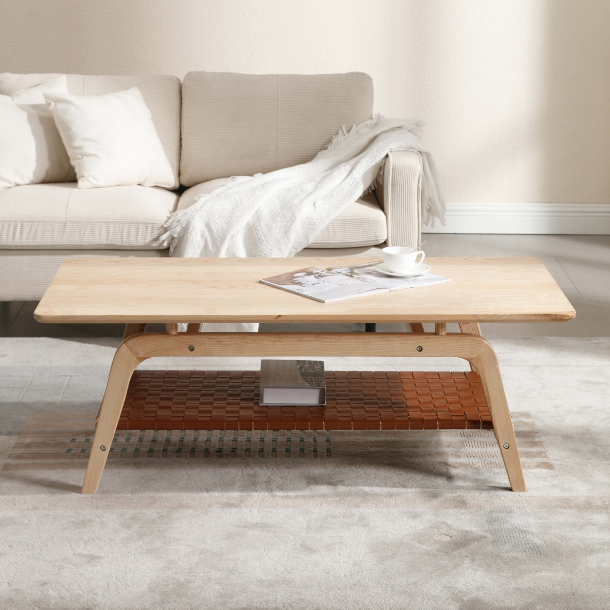 ZH4YOU 47"W Rectangular Coffee Table with Storage Shelf - 21794CT