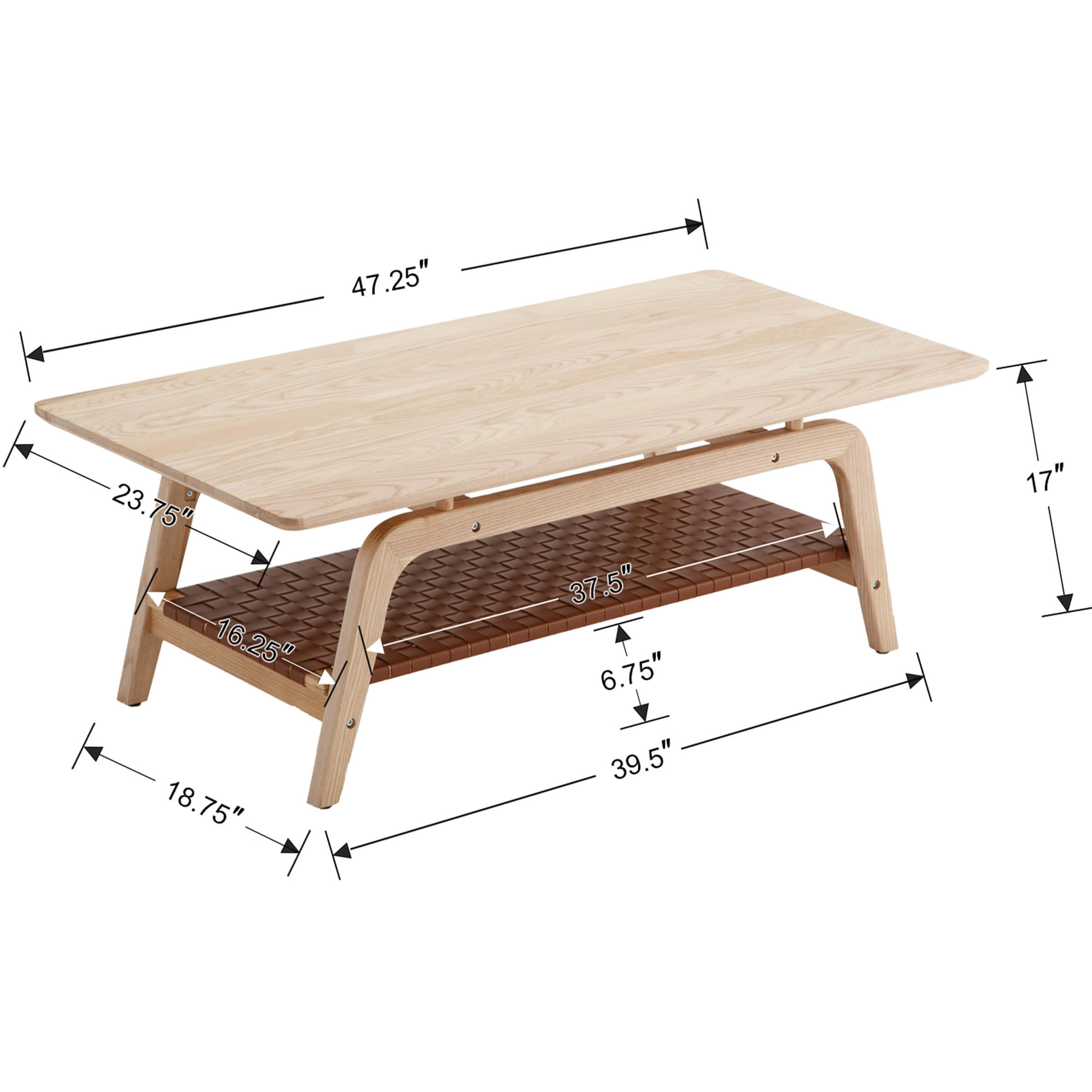 ZH4YOU 47"W Rectangular Coffee Table with Storage Shelf - 21794CT