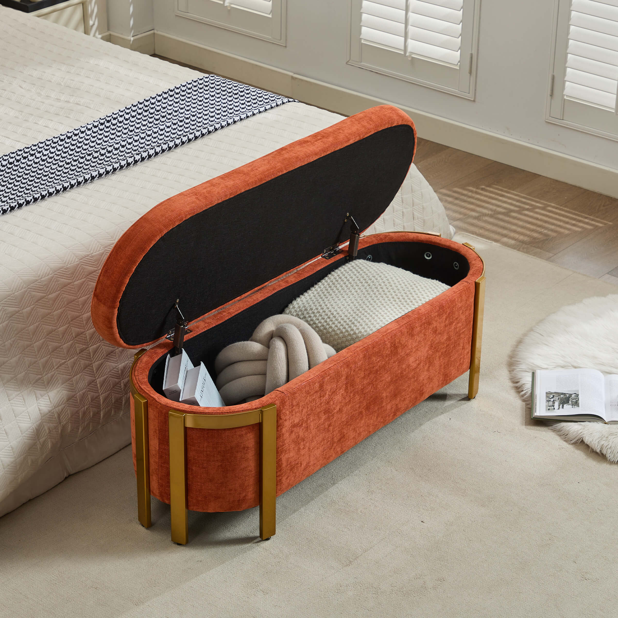 ZH4YOU 48”W Storage Bench Ottoman End of Bed - 5001BH